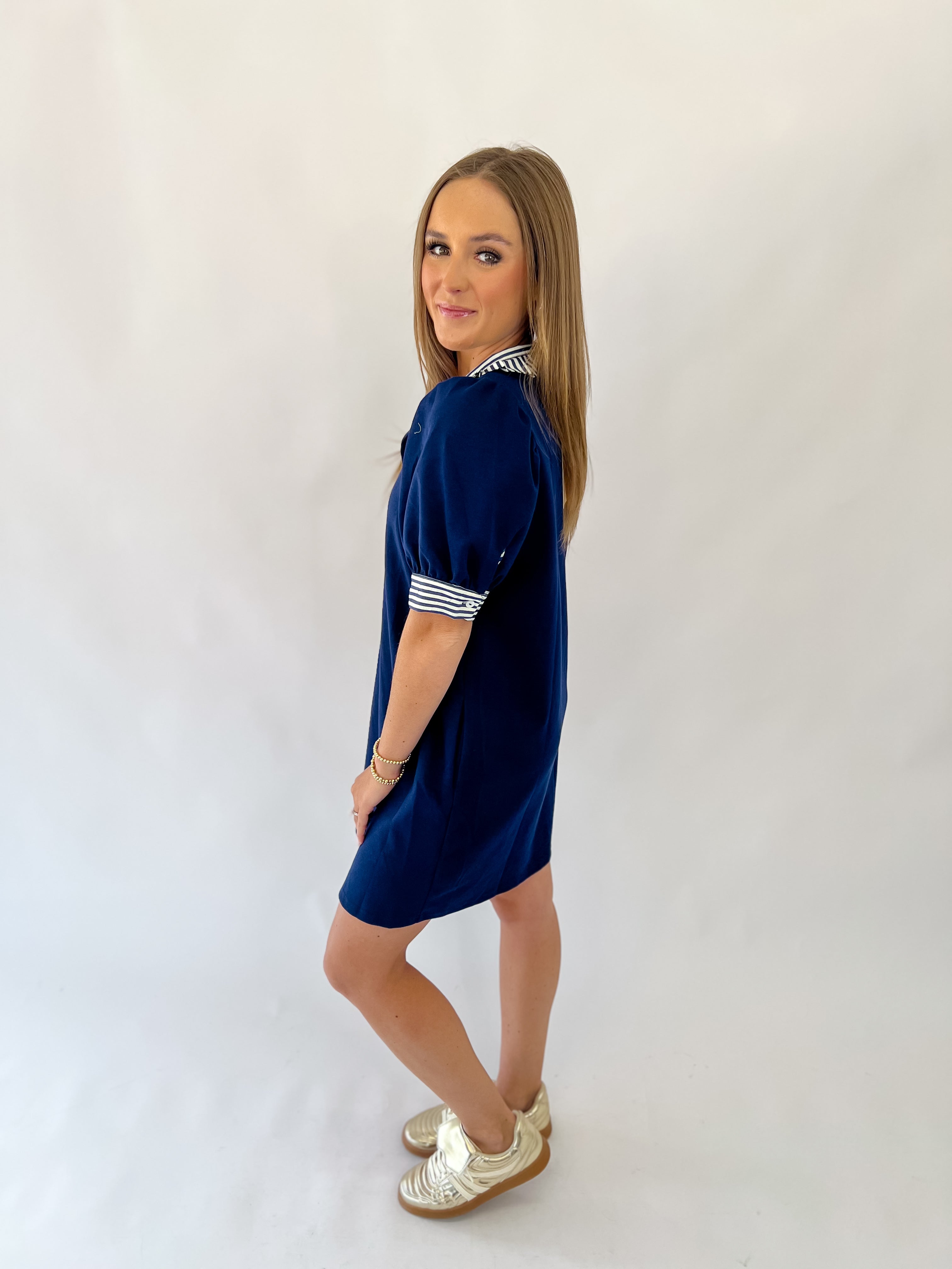 Navy Striped Sensation Knit Polo Pull-Over Dress