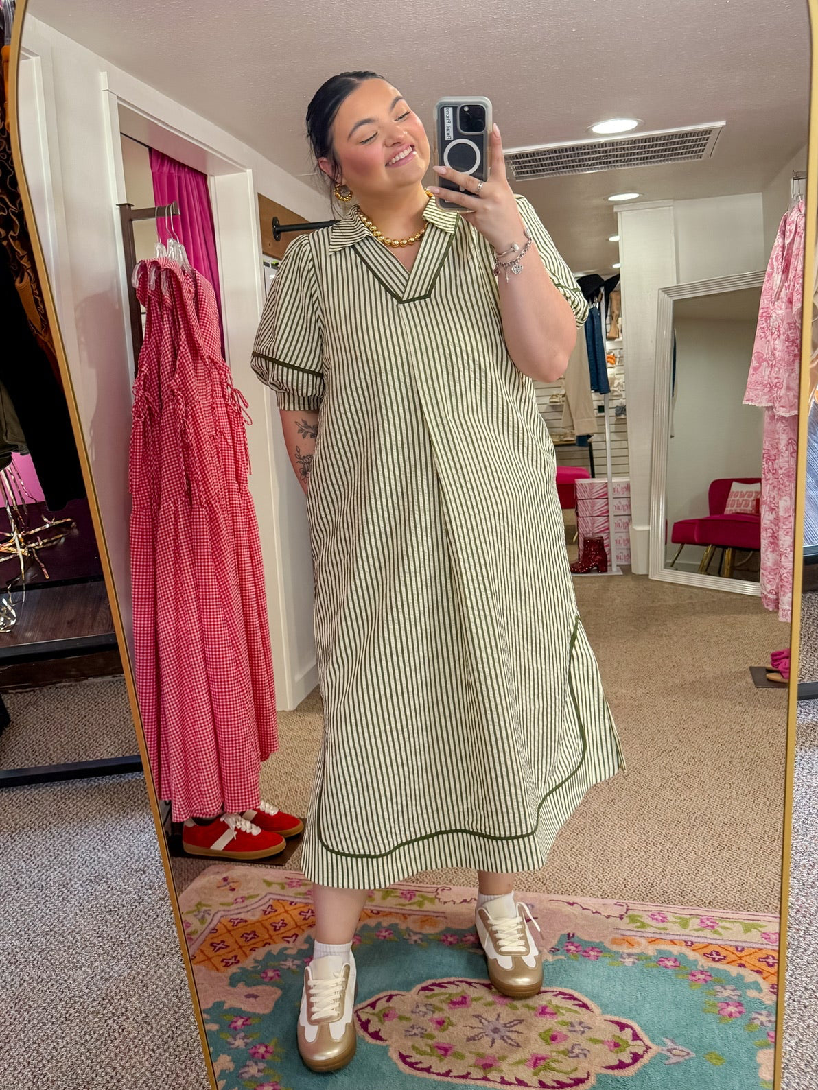 Olive Grove Striped Midi Dress - Lt. Olive