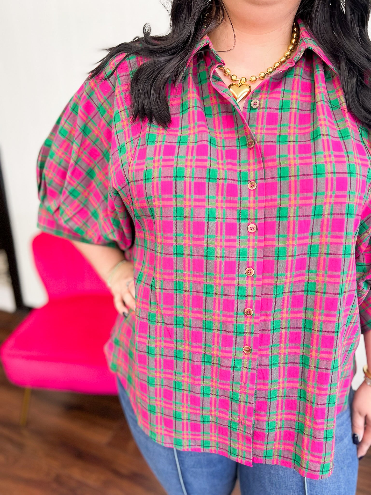 [Entro] Plaid Wonderer Button Up Top Plus