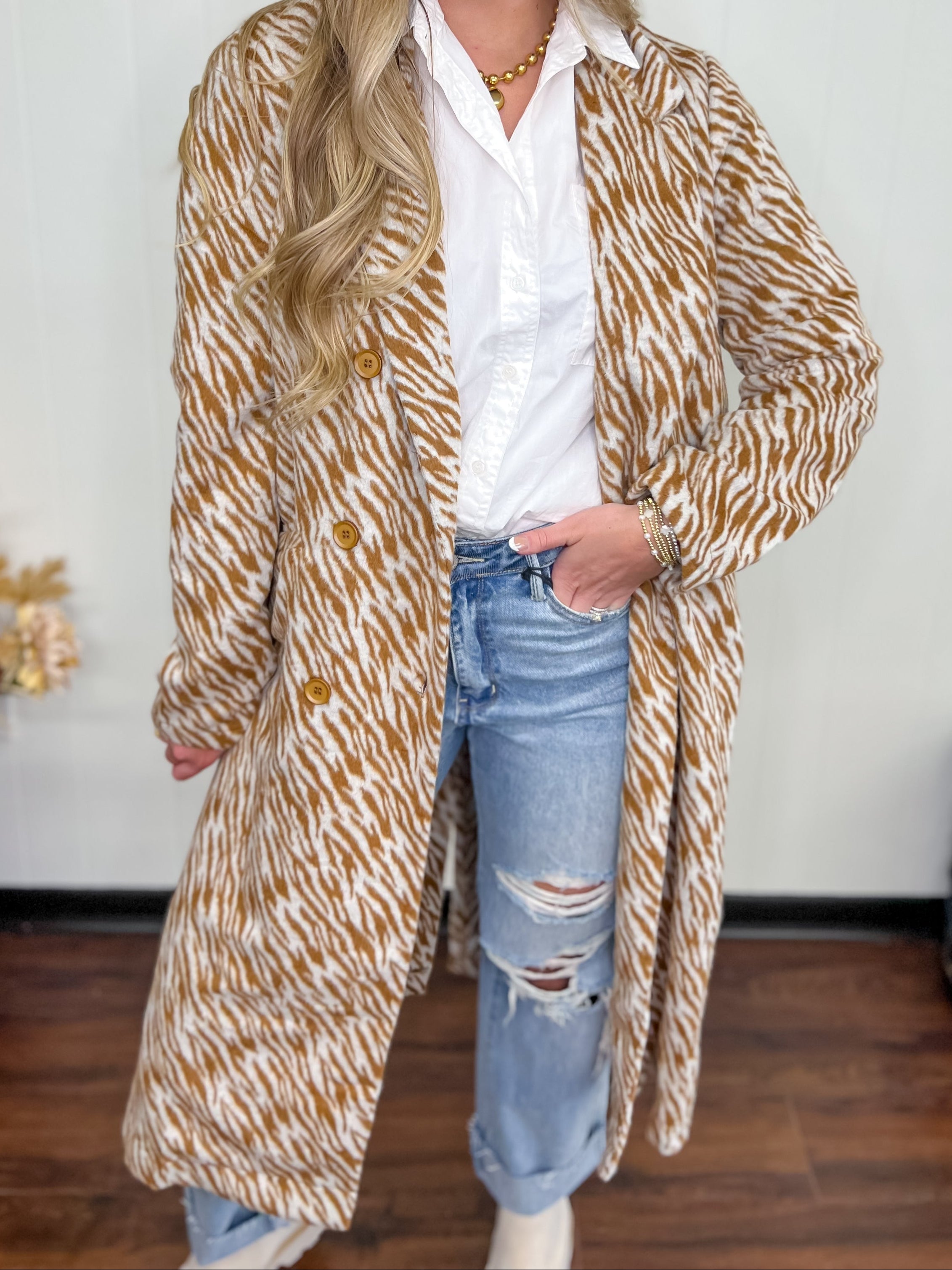 Be Fearless Zebra Long Coat-Camel