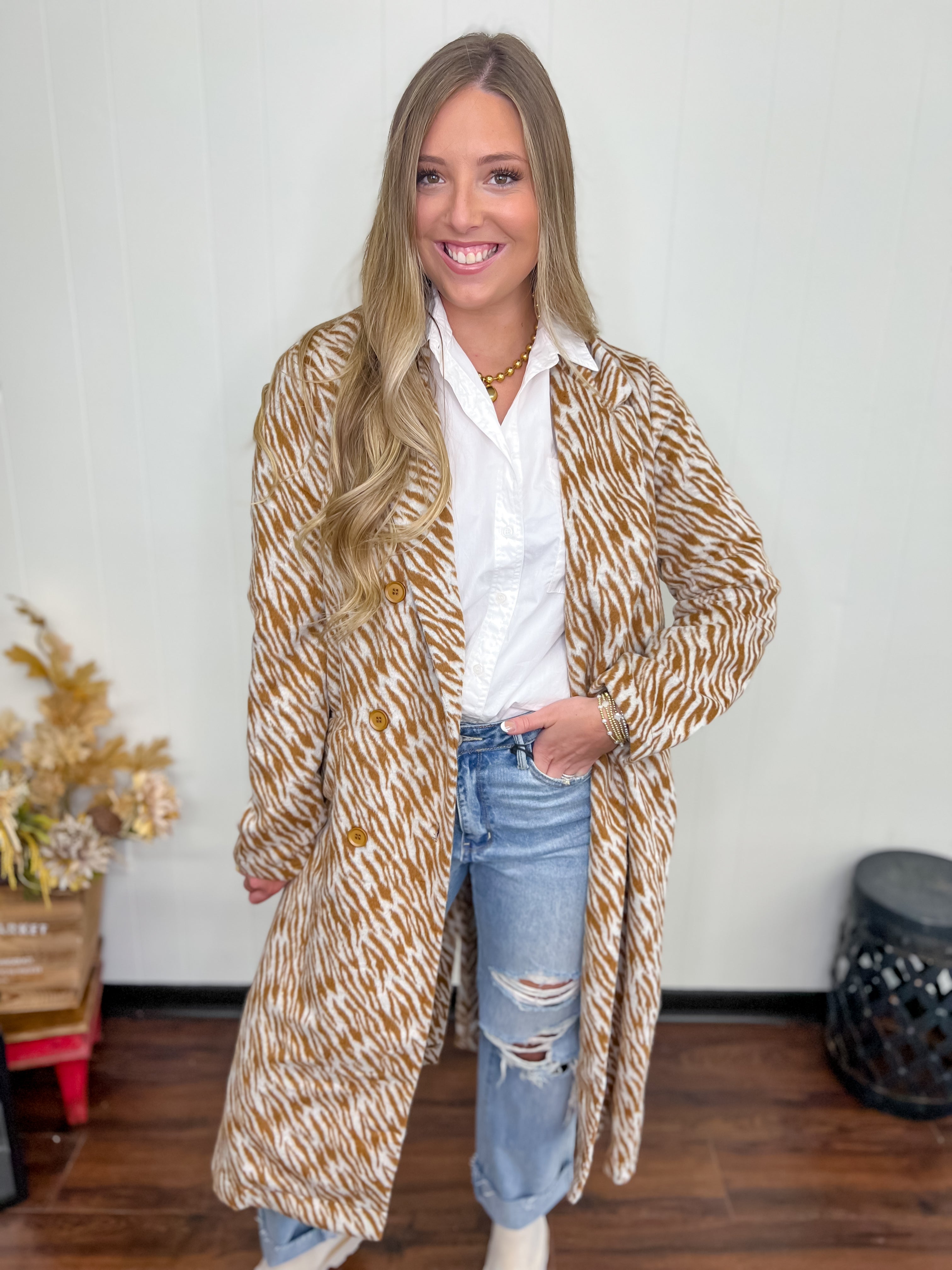 Be Fearless Zebra Long Coat-Camel