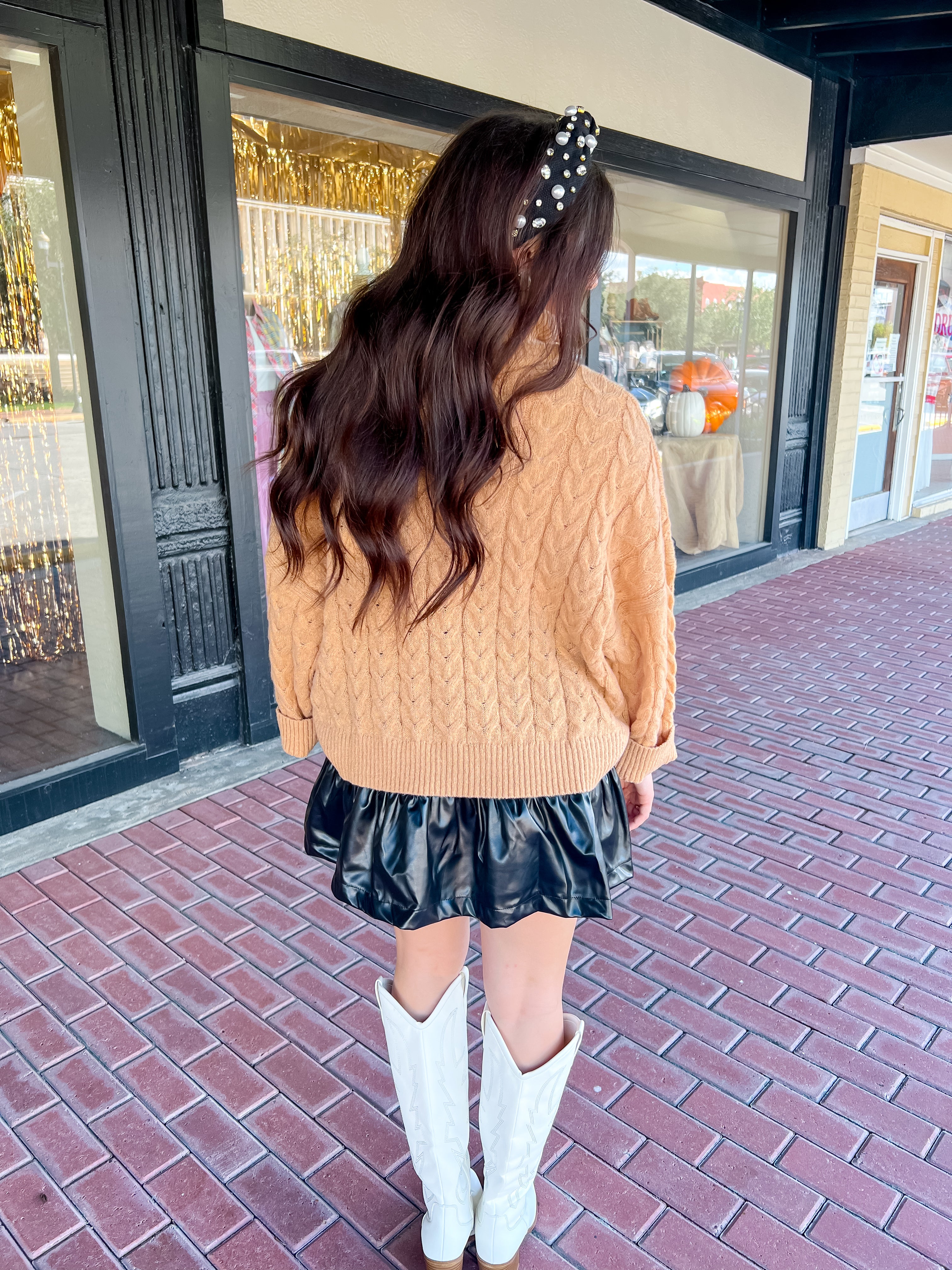 [Mud Pie] Radley Cable Knit Sweater-Tan