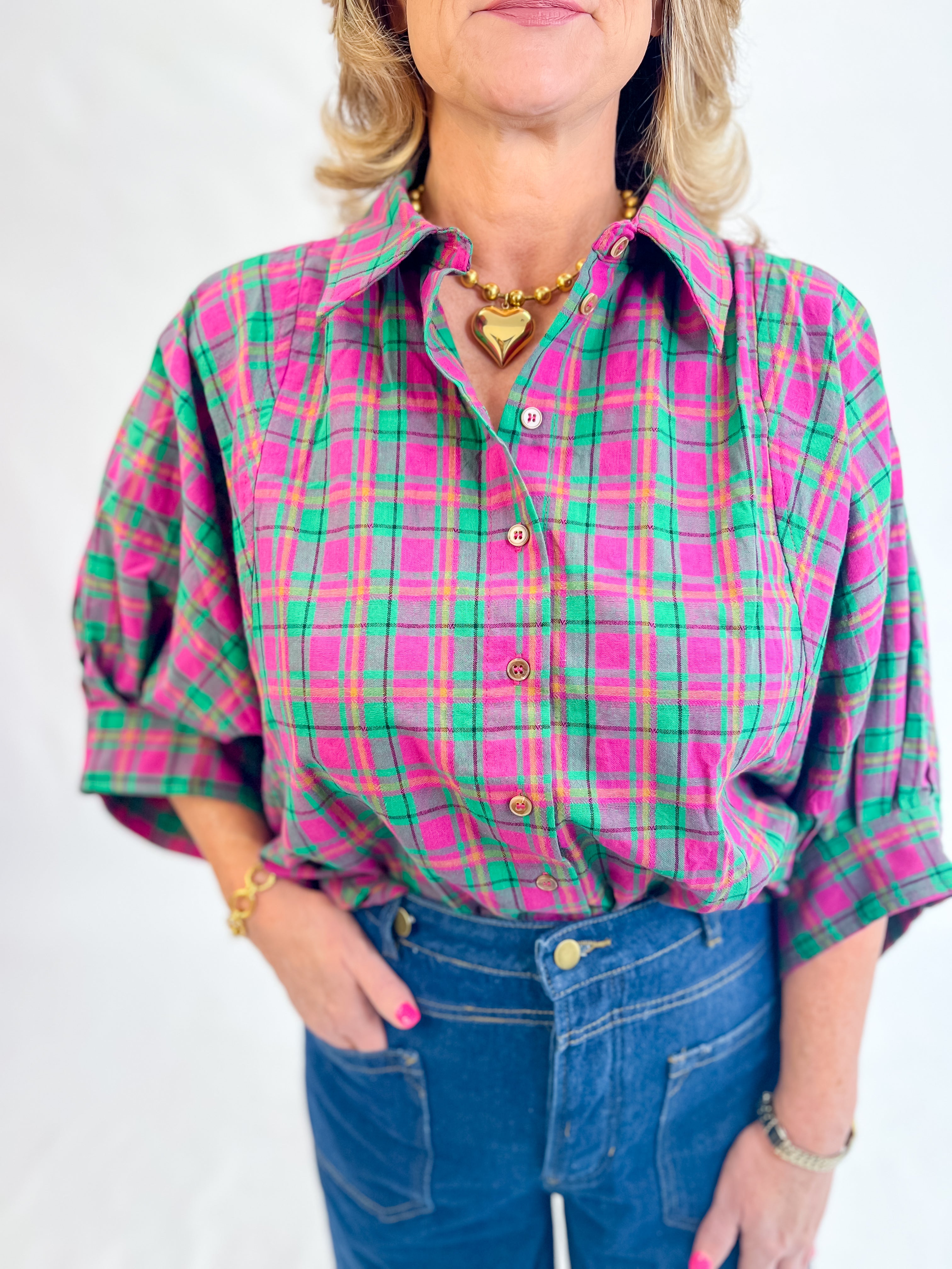 [Entro] Plaid Wonderer Button Up Top