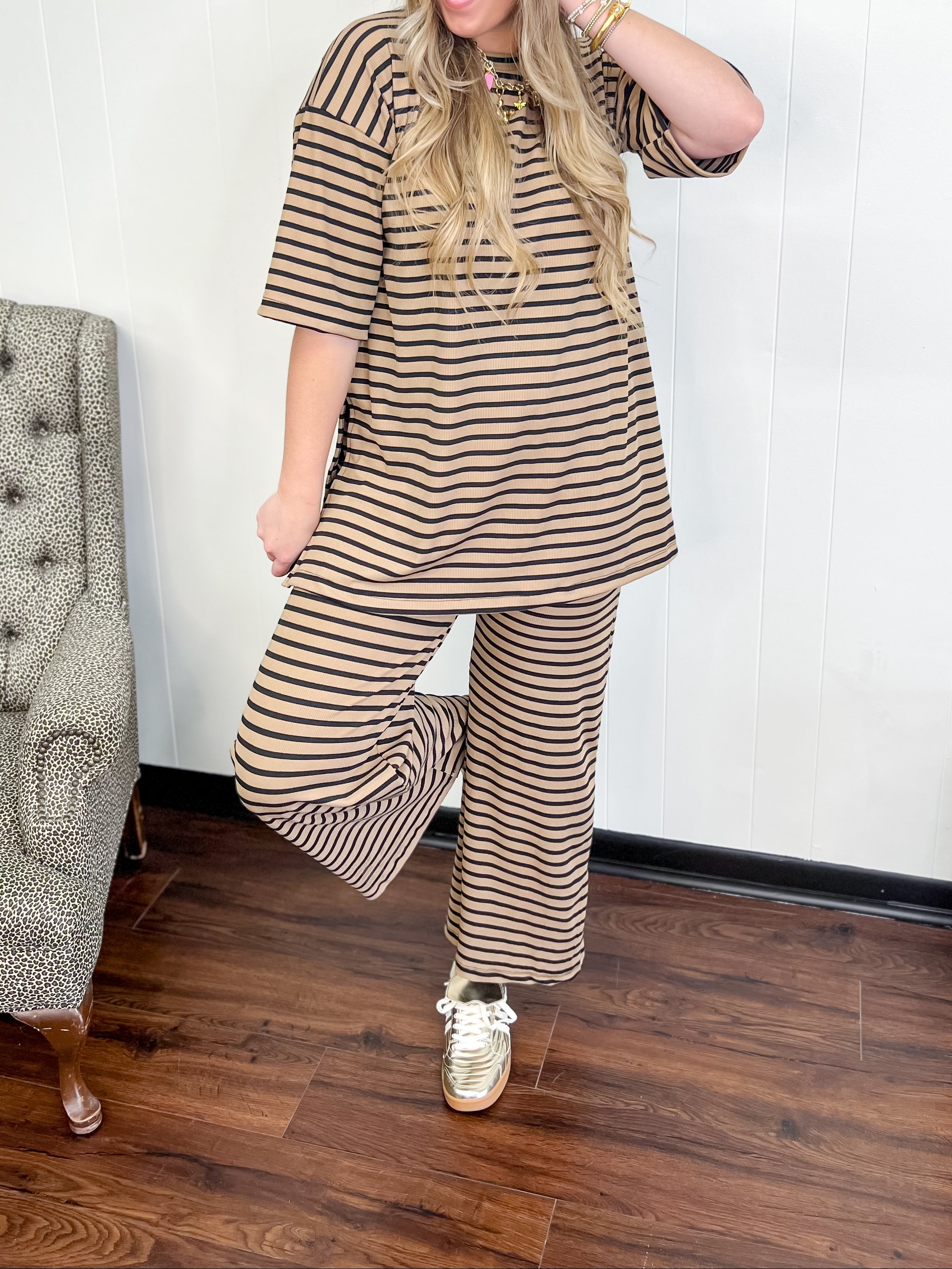 Stipe Pull-On Pant-Taupe
