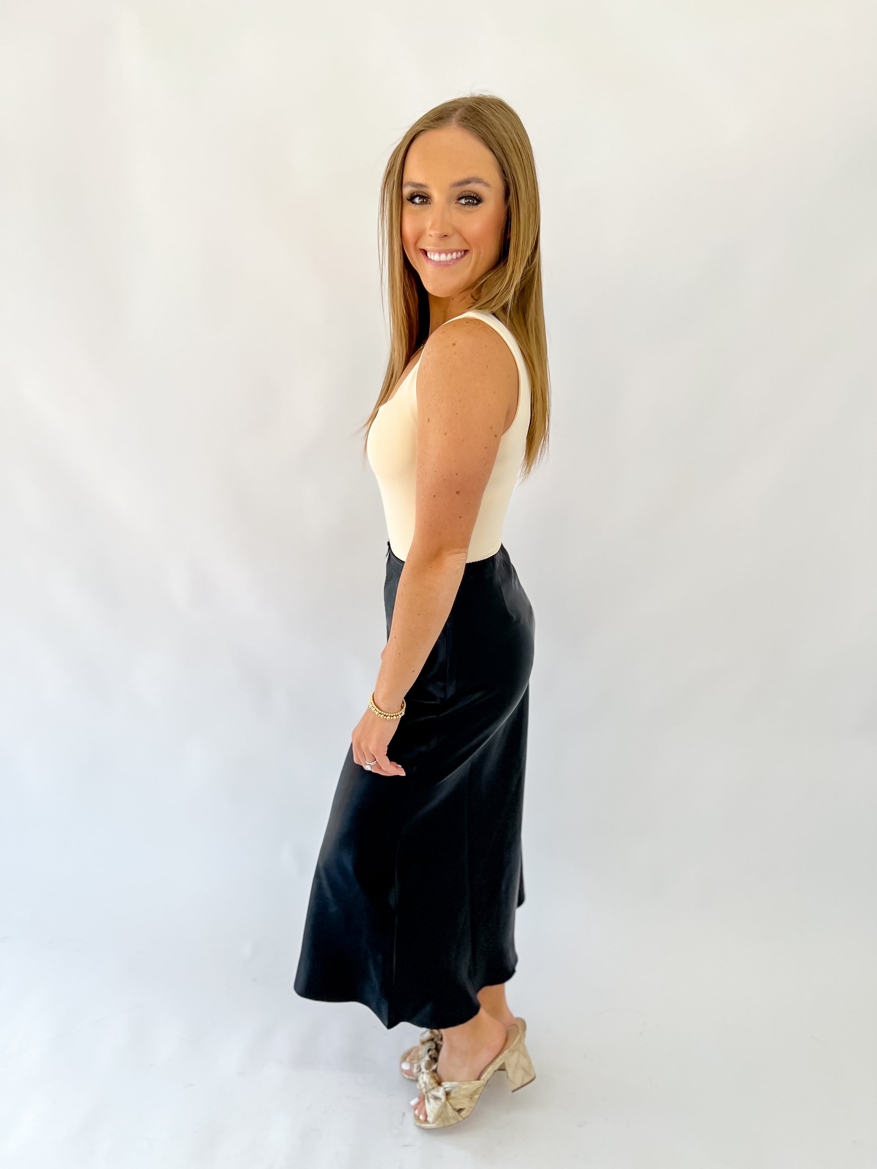 Soft Spoken Satin Skirt- Black