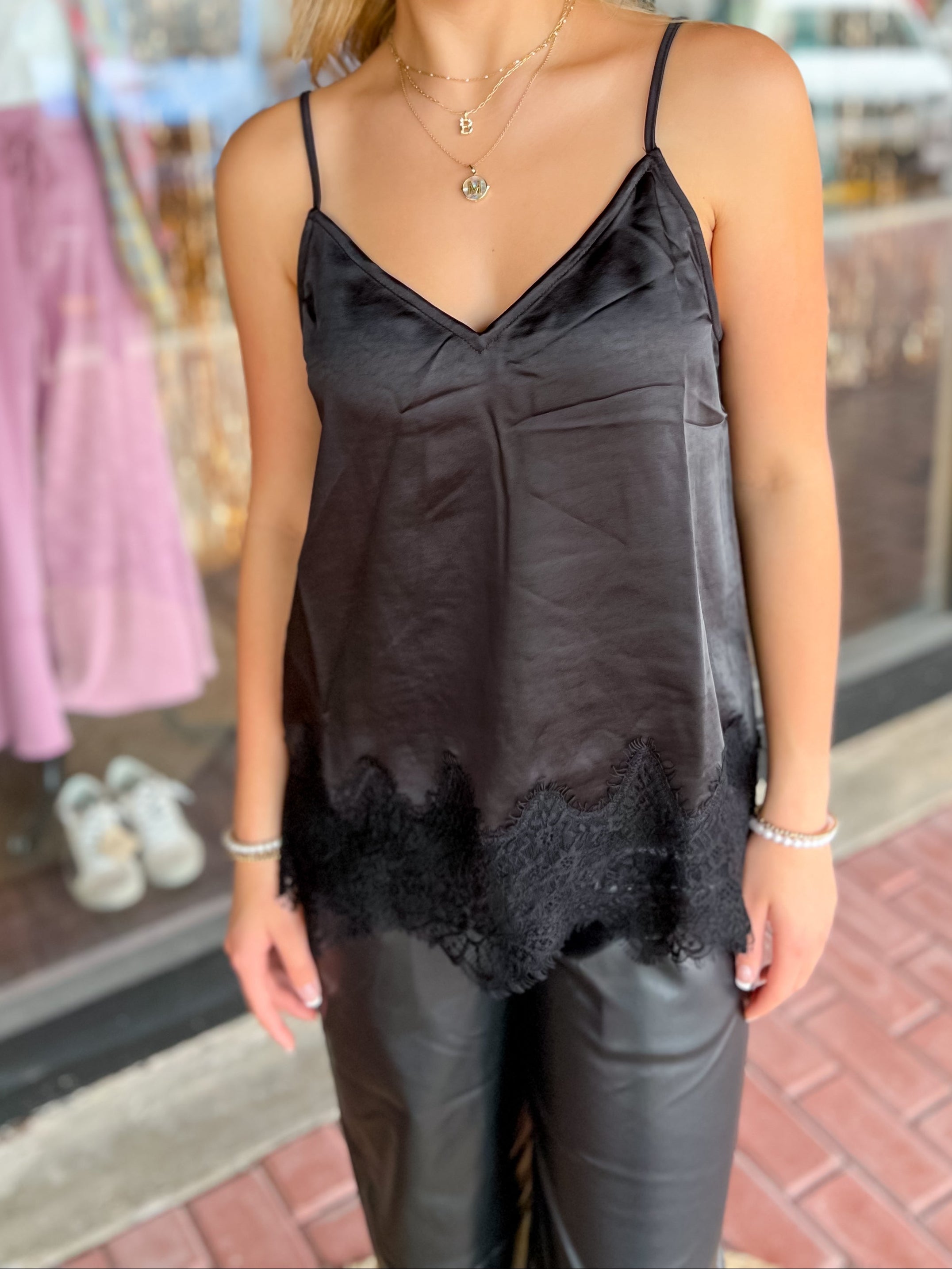 Oh So Fine Lace Cami-Black