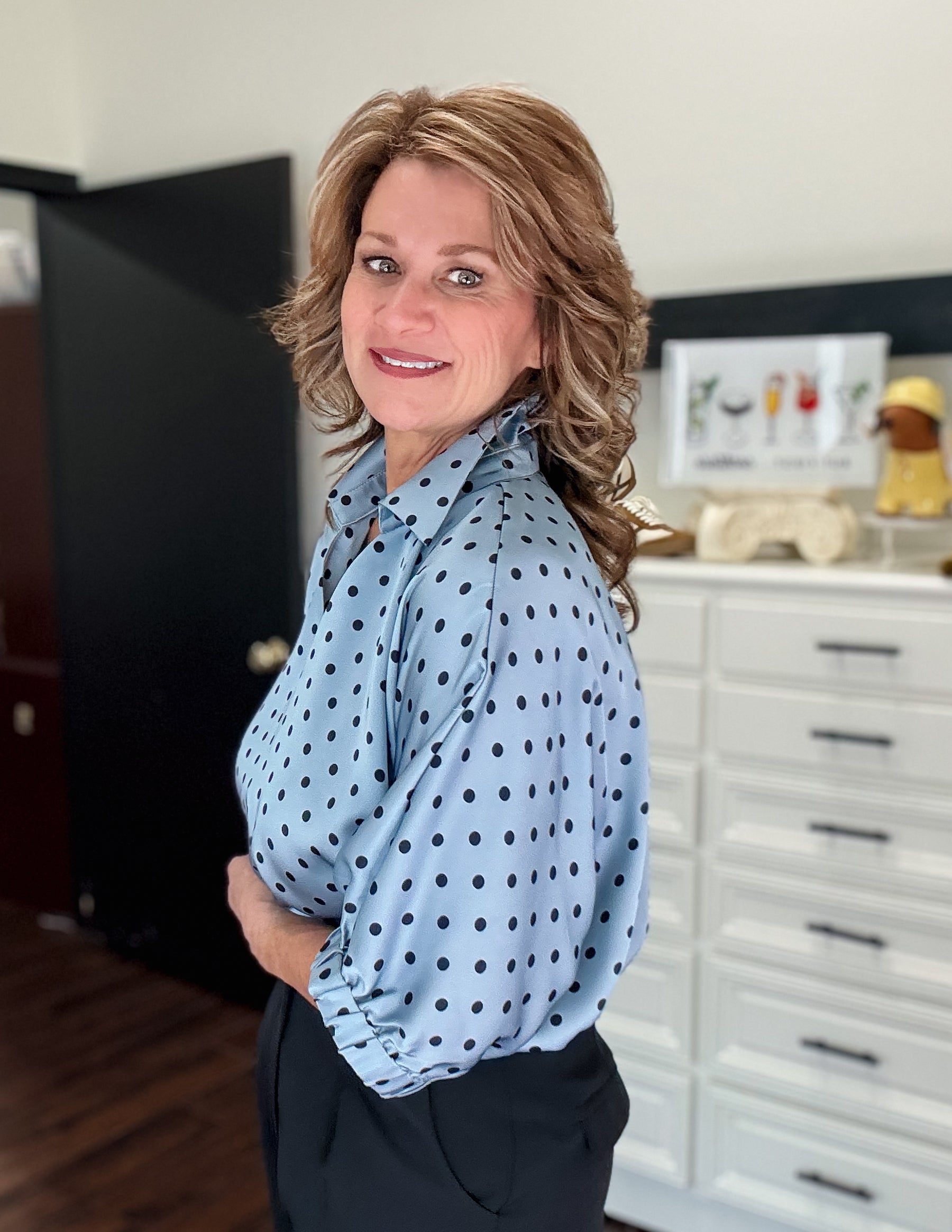 Dainty Dot Scalloped Blouse - Blue
