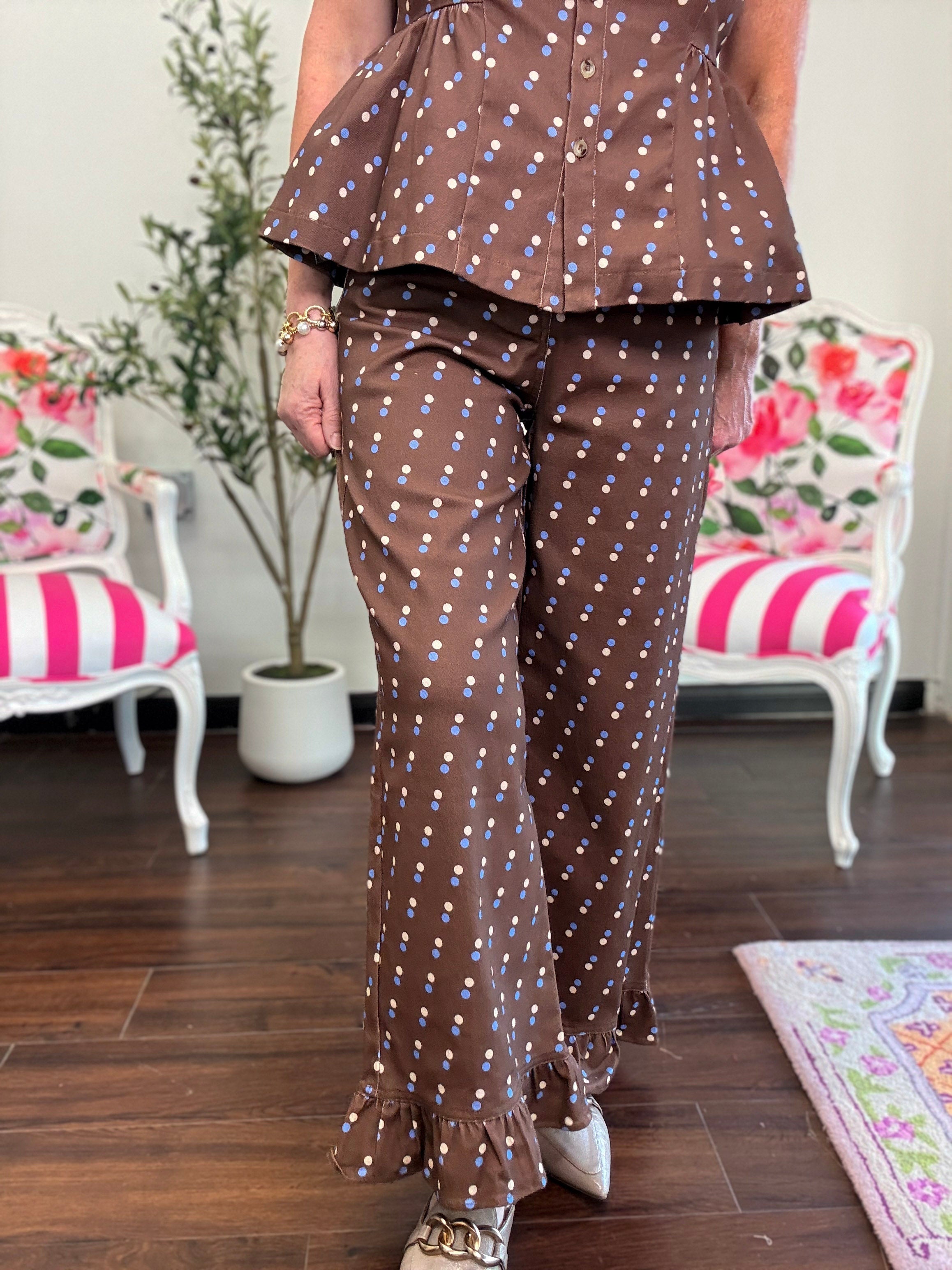 Denim Polka Dot Pant-Brown