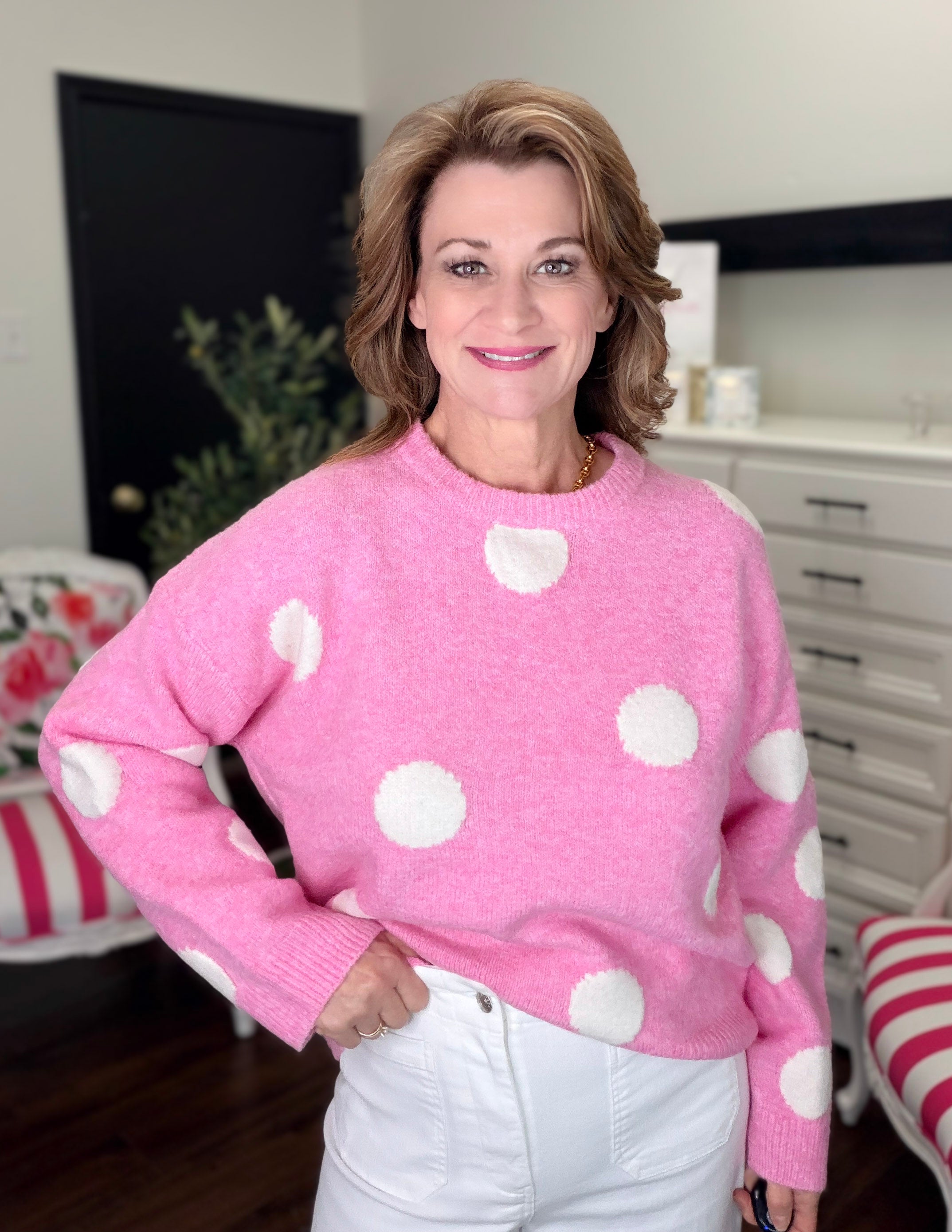 Dot Soft Knit Sweater-Pink