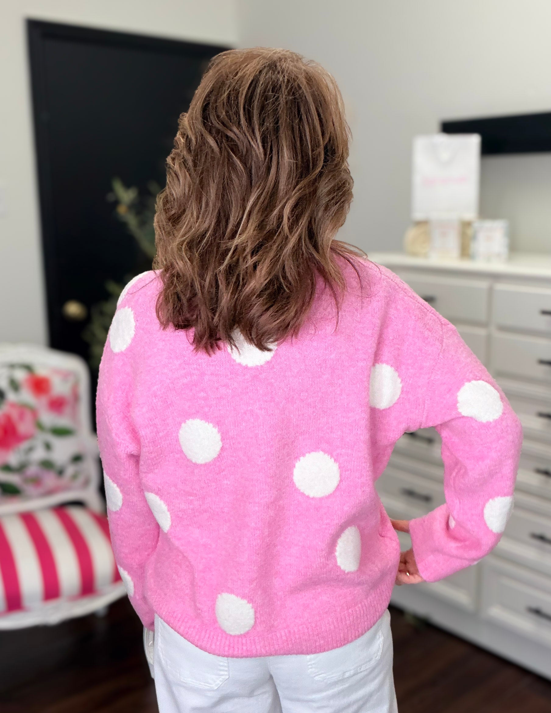 Dot Soft Knit Sweater-Pink