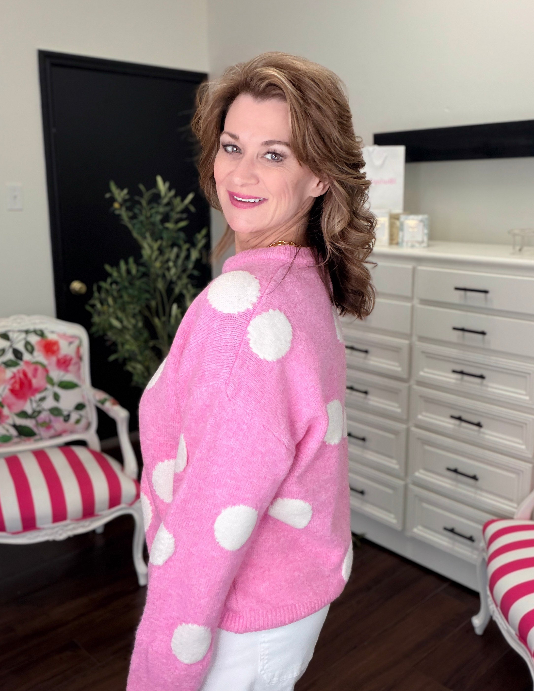Dot Soft Knit Sweater-Pink