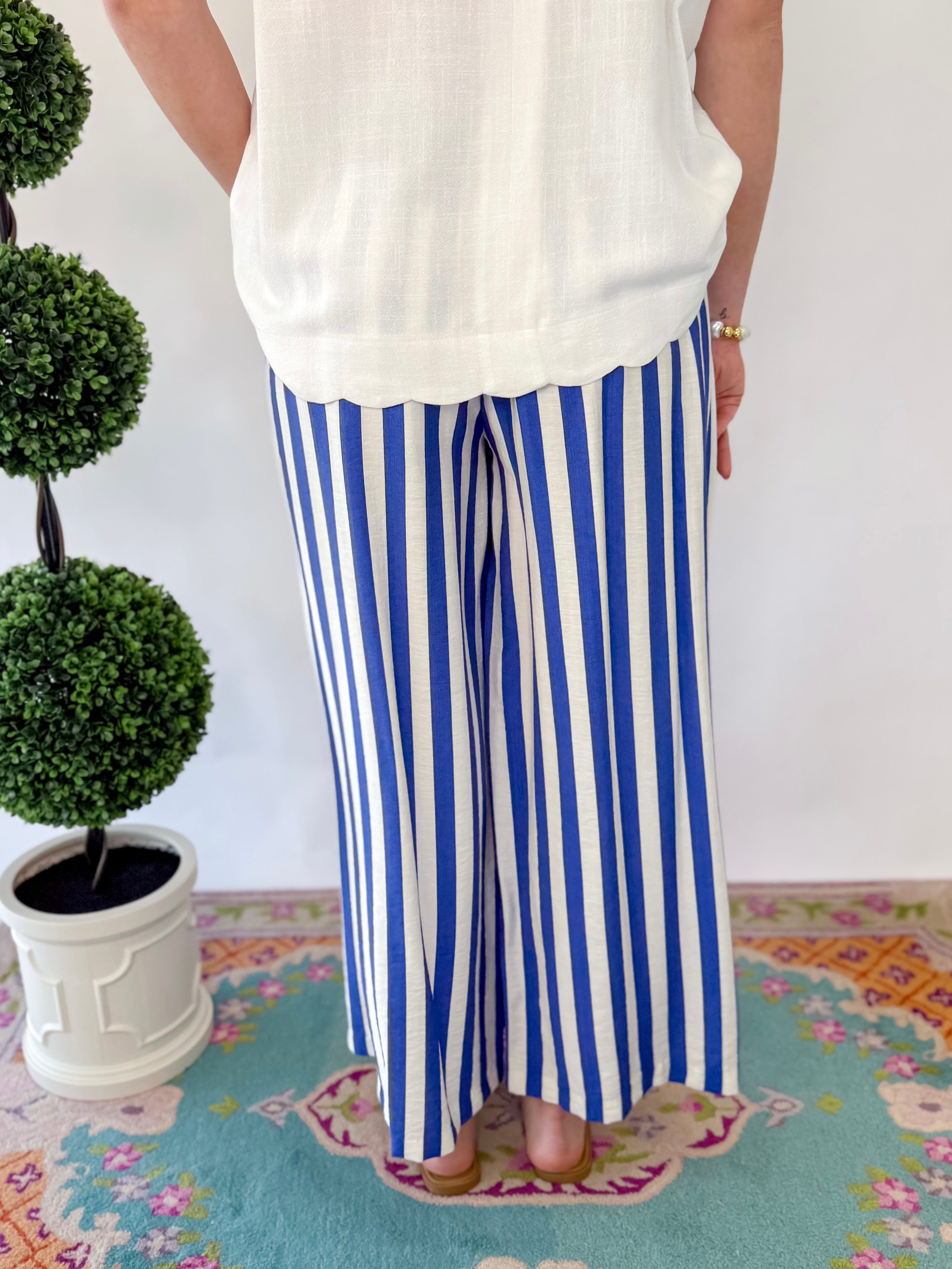 Marina Stripe Wide Leg Pants - Blue