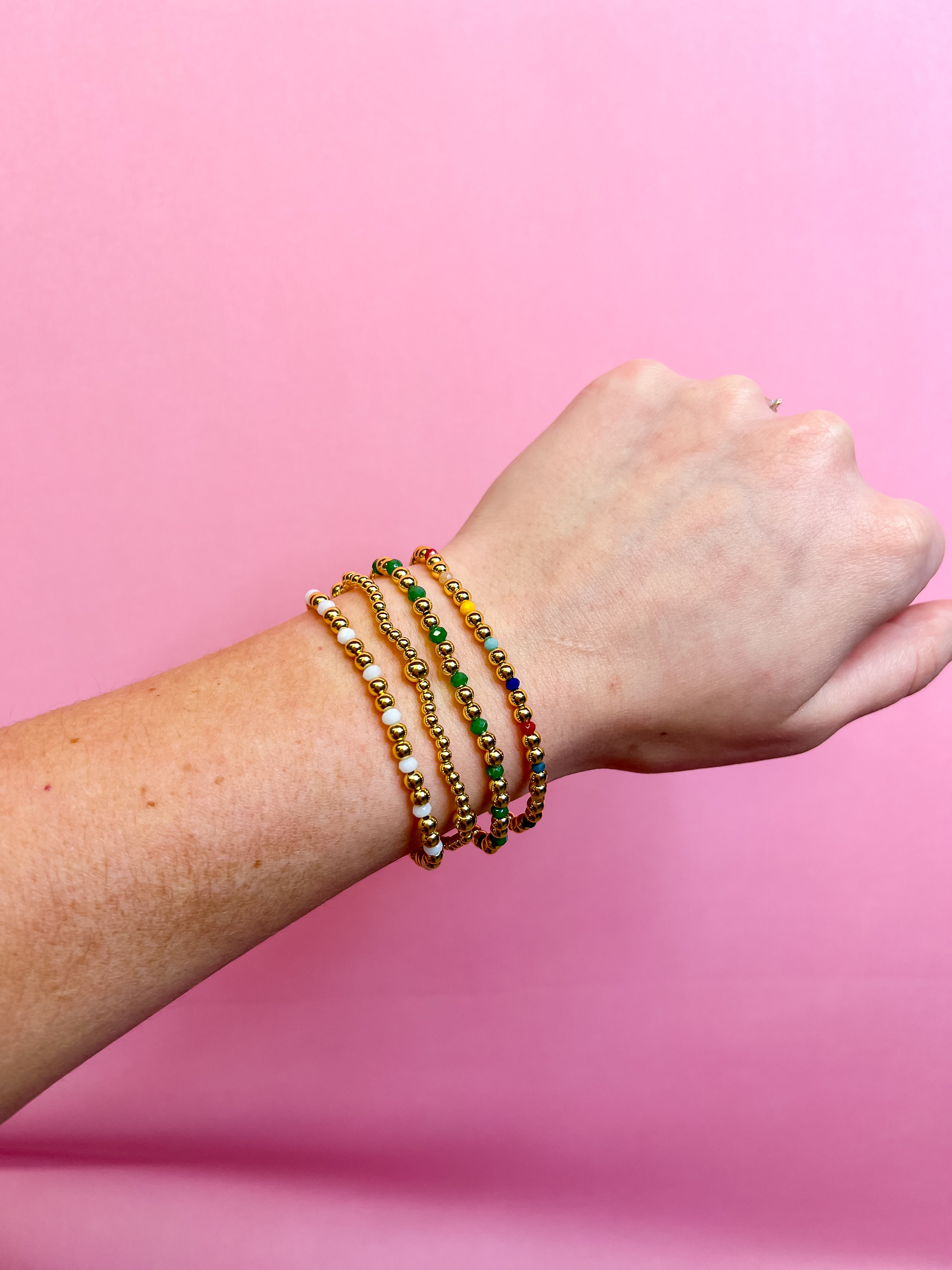 Beaded Stretch Bracelet-Gold/Pearl