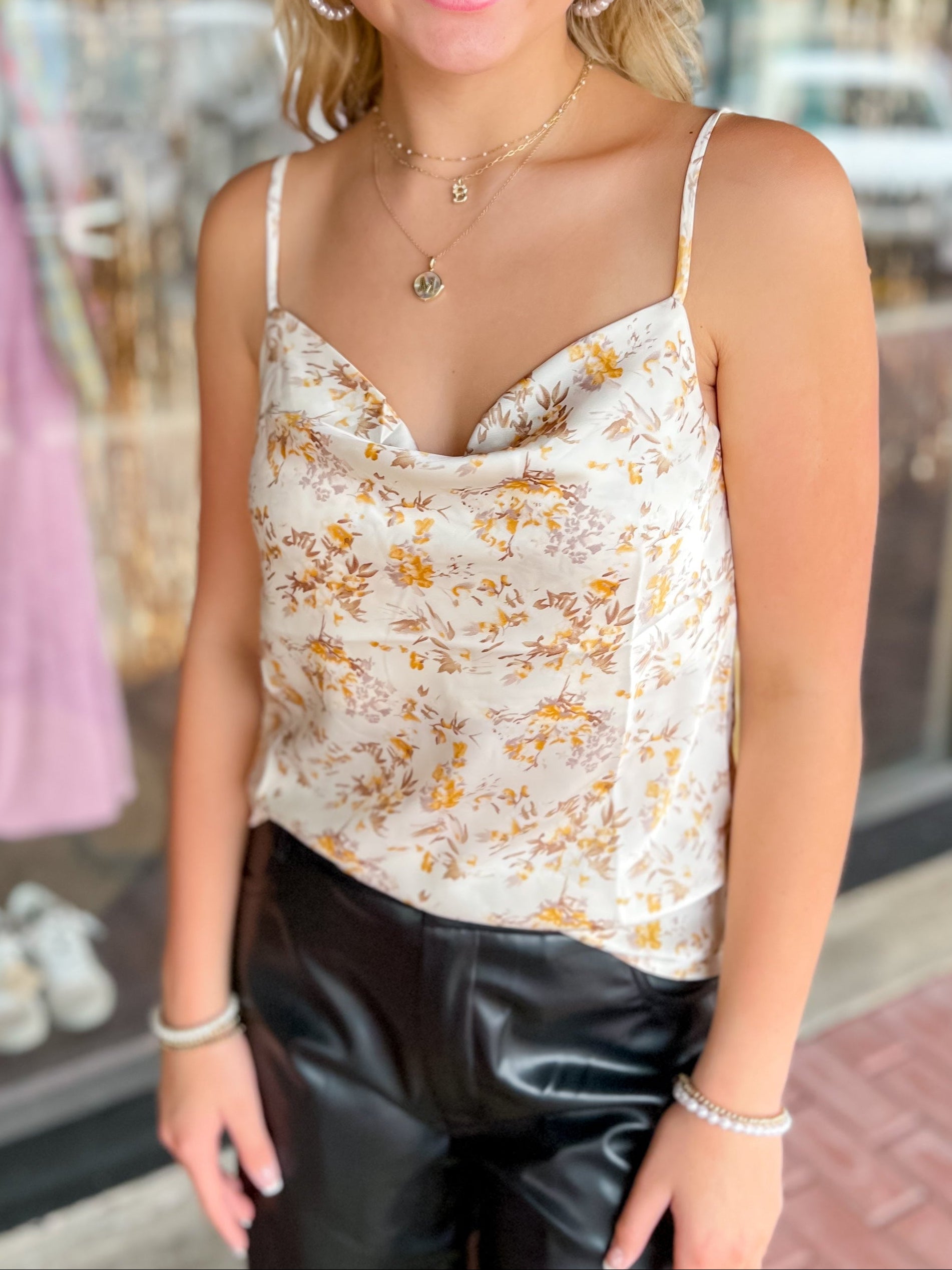 Sara  Floral Cami-Ivory/Yellow