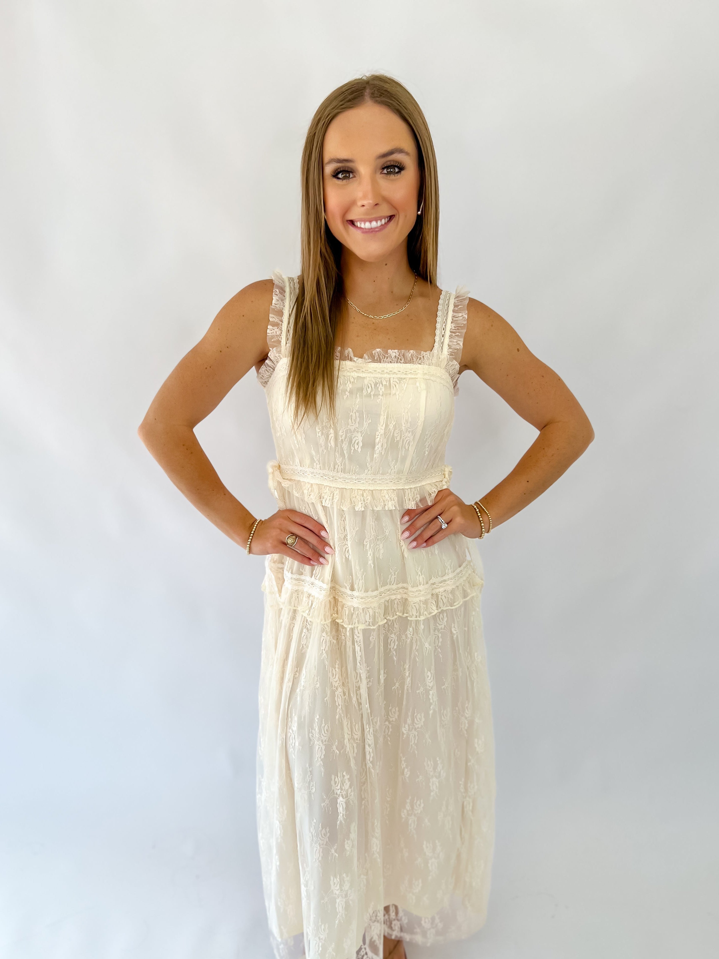 Delicate Lace Maxi Dress - Ecru