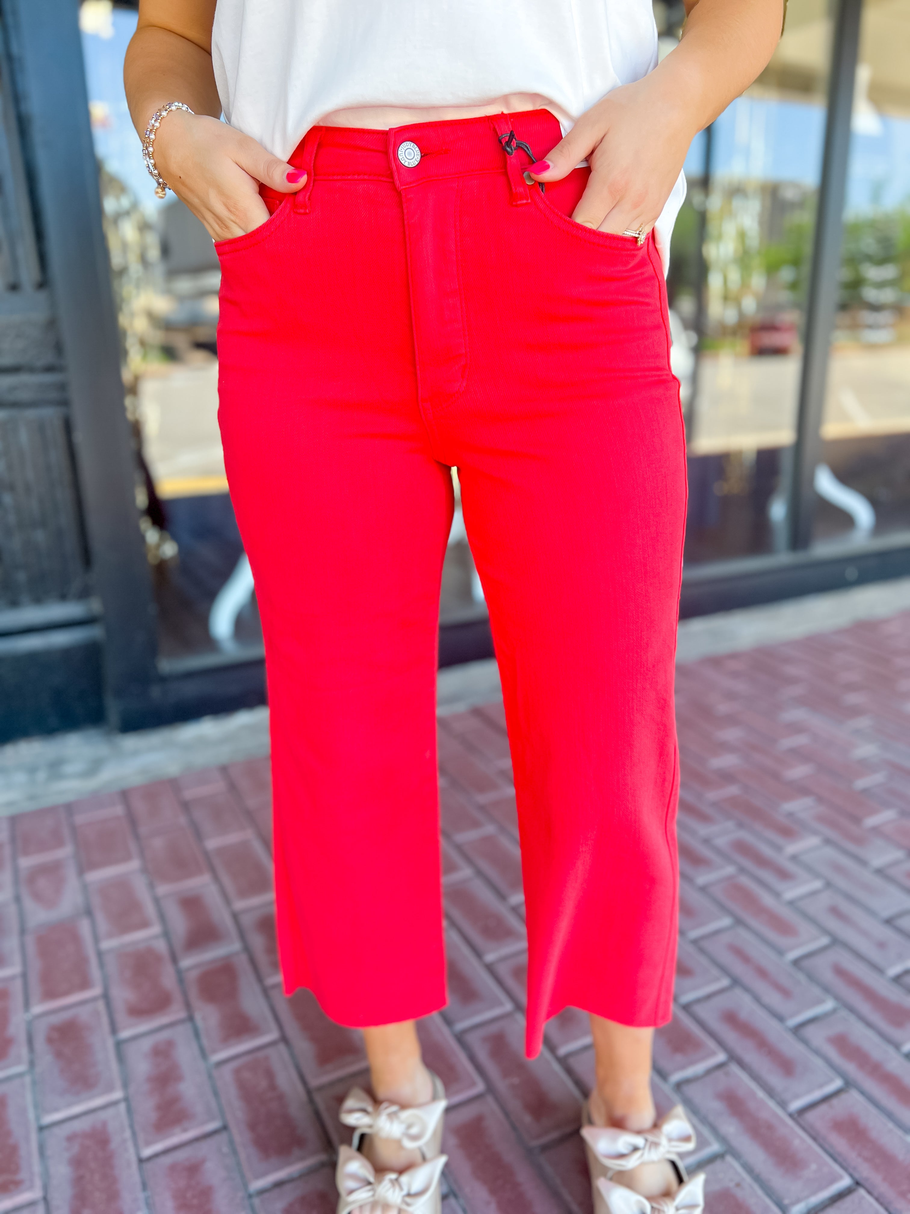 [Judy Blue] The Elsa Tummy Control Crop Jeans-Red