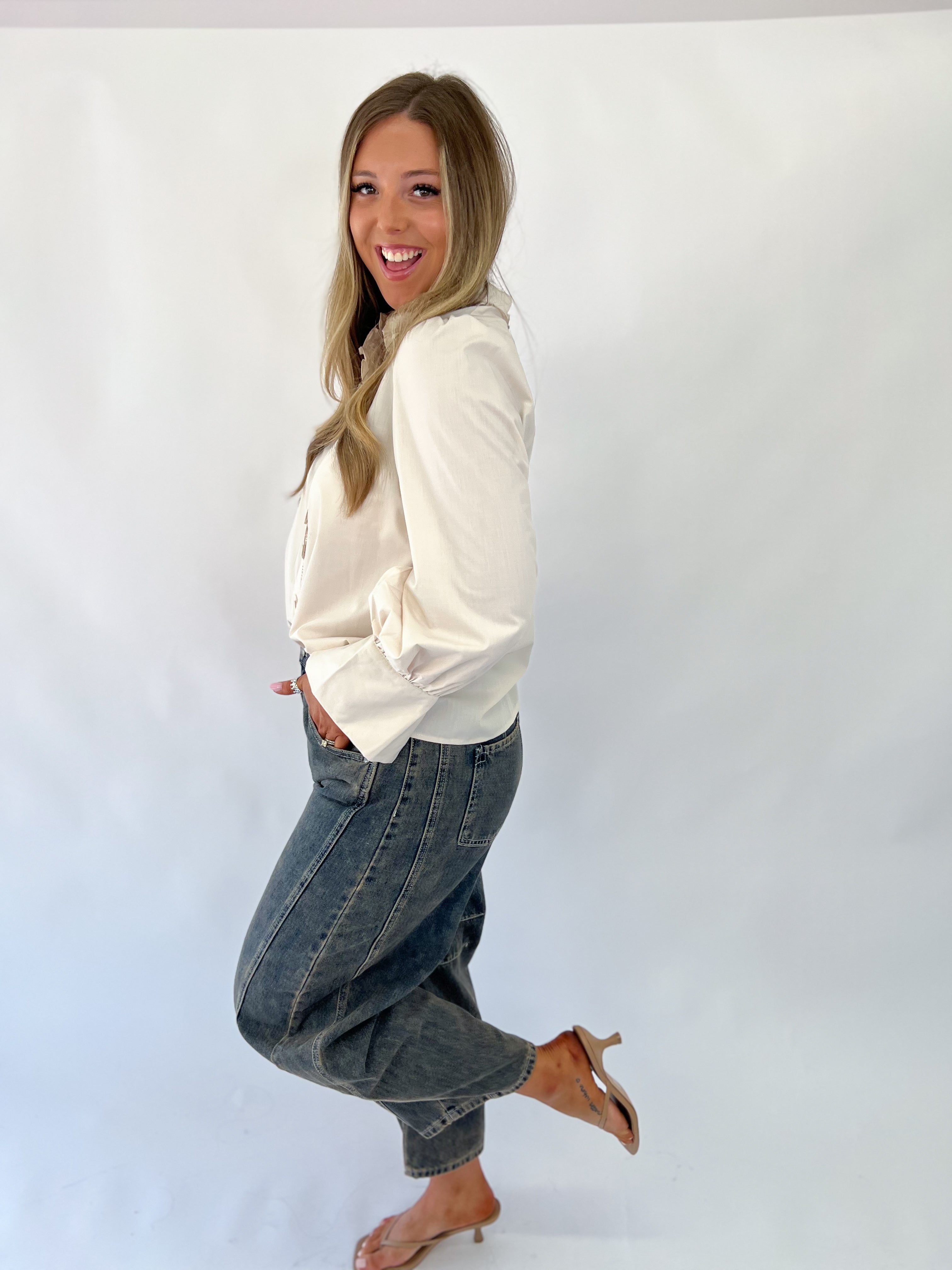 Fall Flair Long Sleeve Top-Ecru