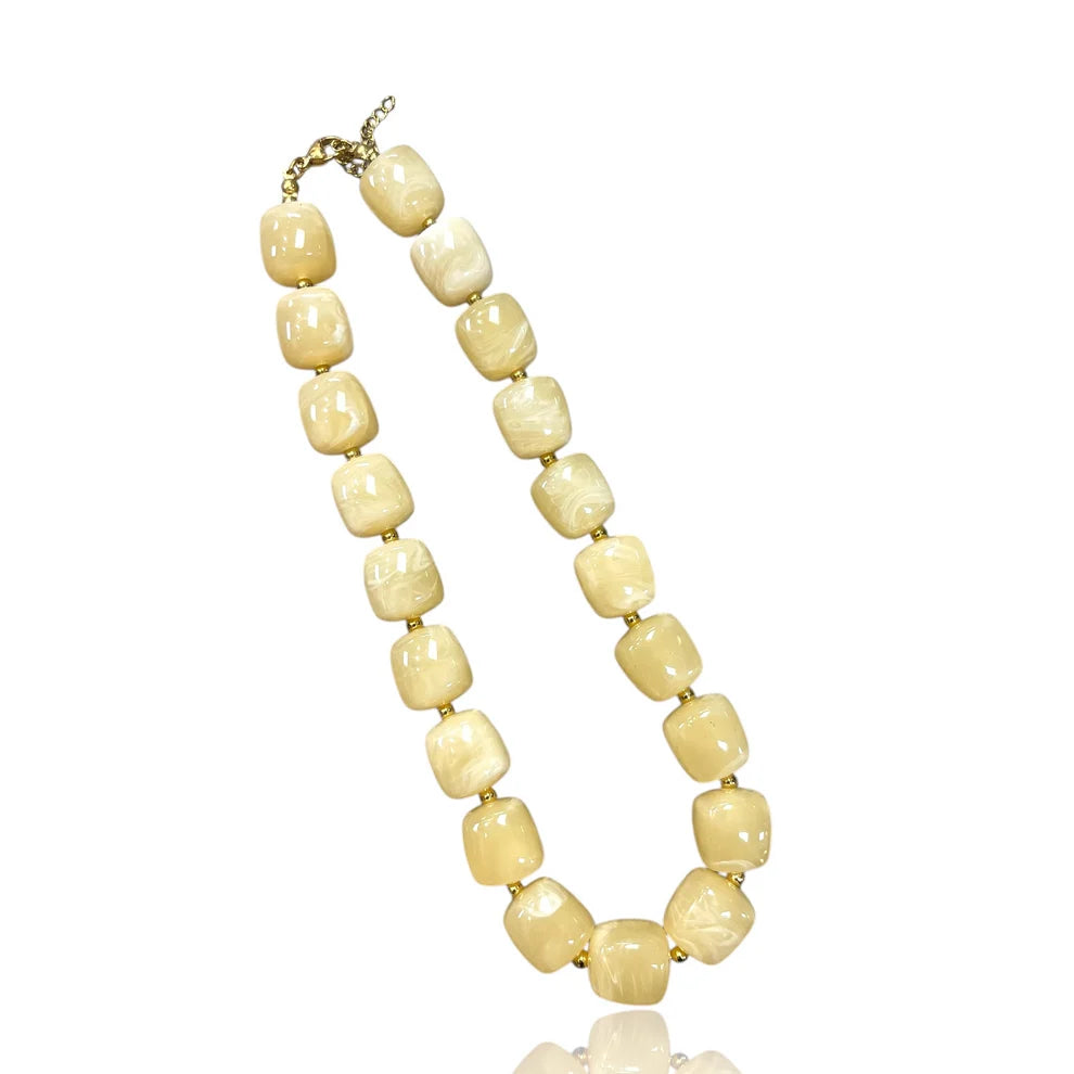 Square Beaded Necklace-Ivory