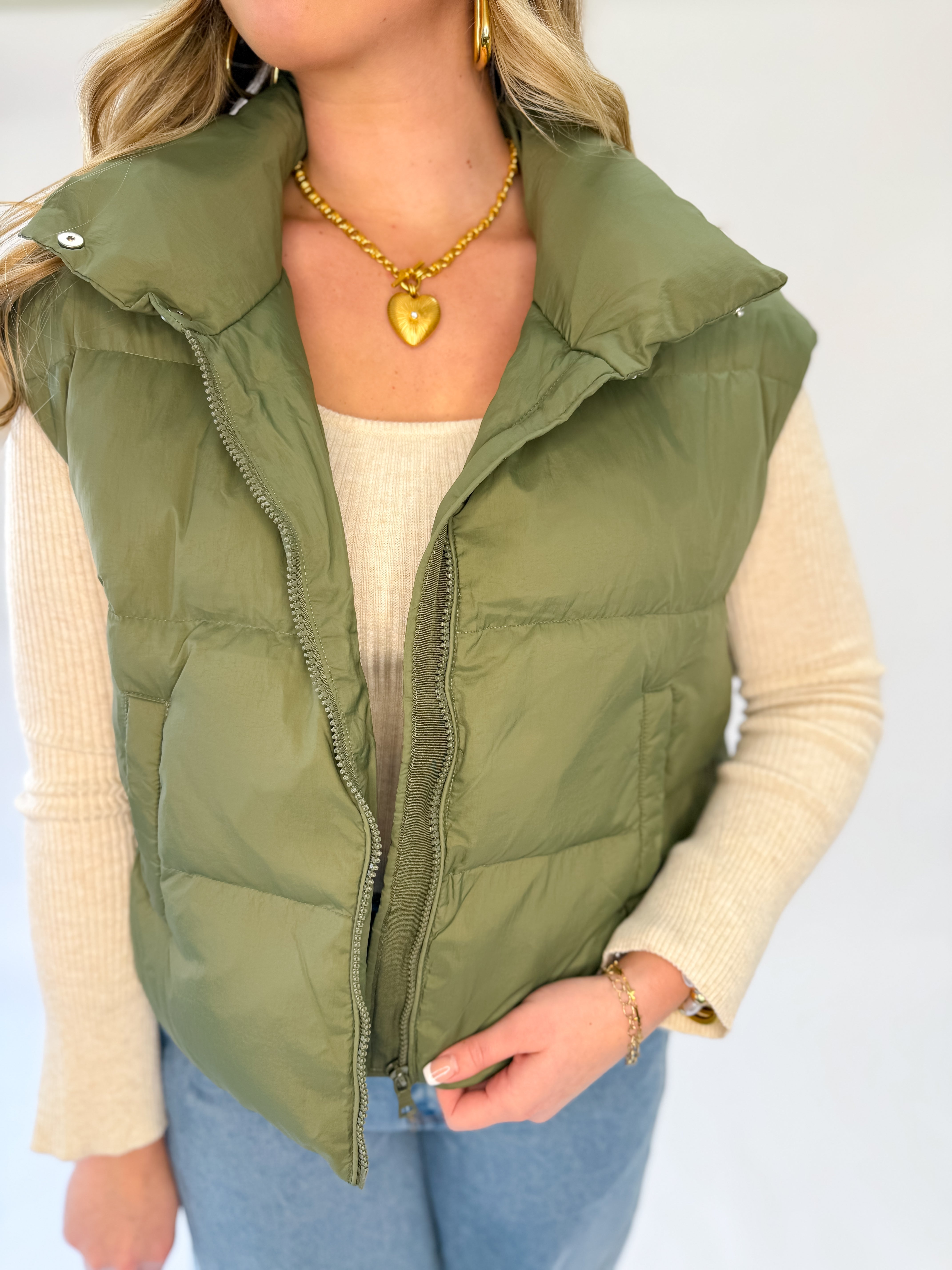 Jana Chunky Down Vest - Olive