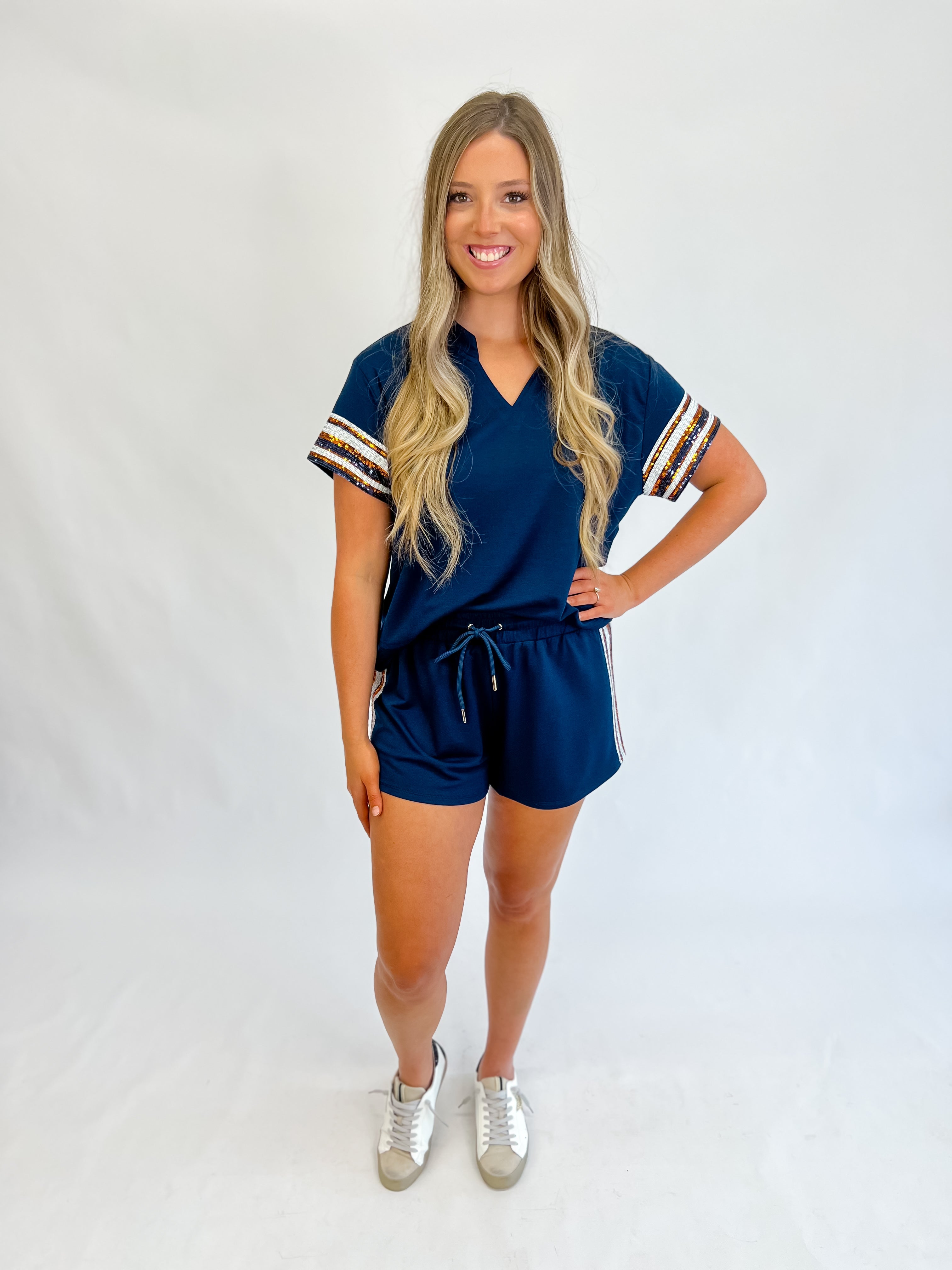 [Mary Square] Lauren Navy & Orange Short Set