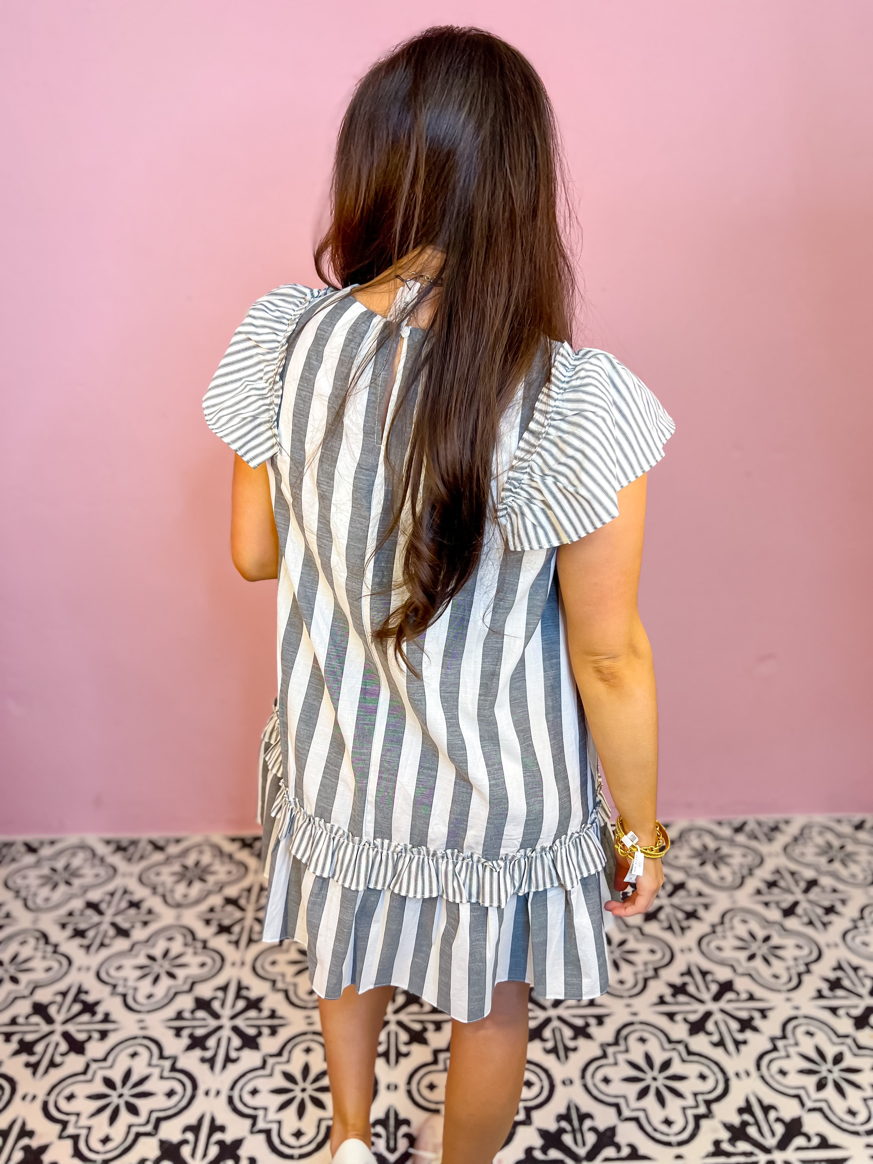 Multi Stripe Ruffle Detailed Dress