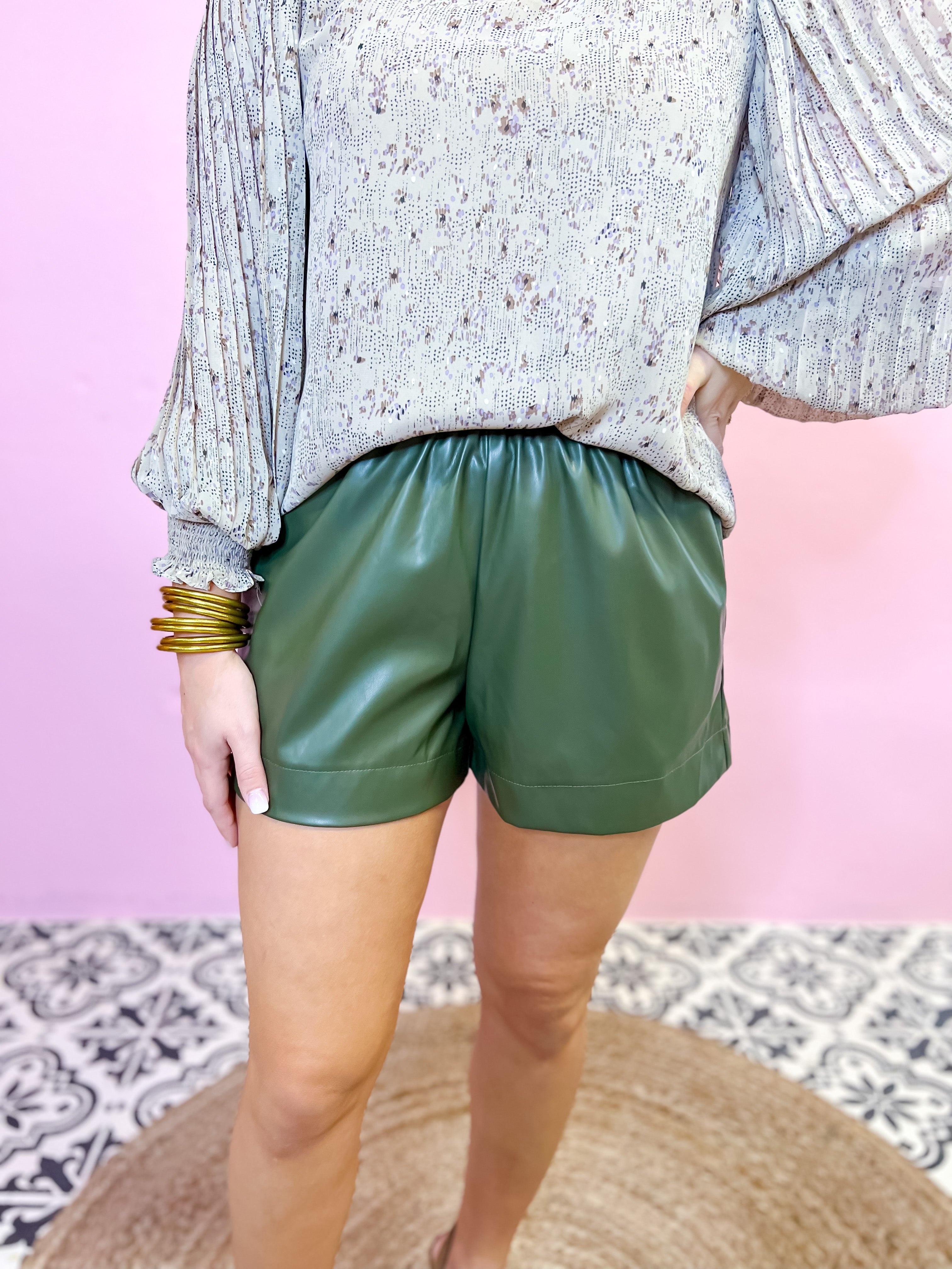 Beth Faux Leather Shorts-Olive