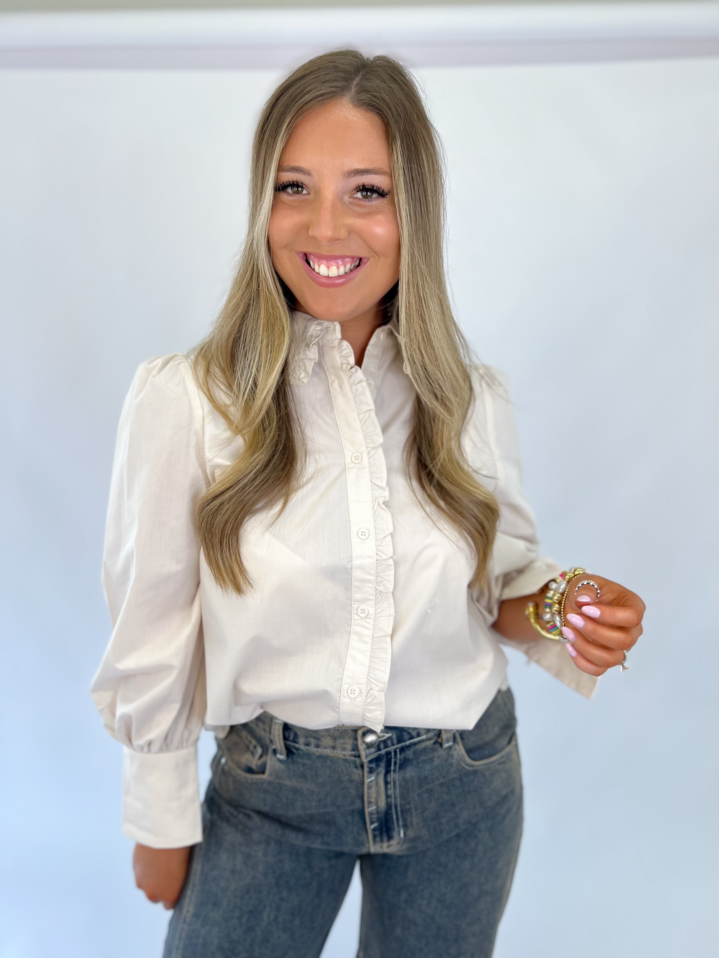 Fall Flair Long Sleeve Top-Ecru