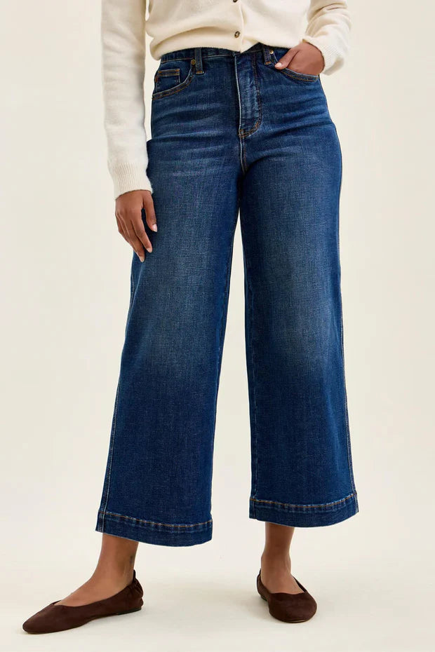 [Judy Blue] HW TC Claudia Ankle Wide Leg-Deep Indigo