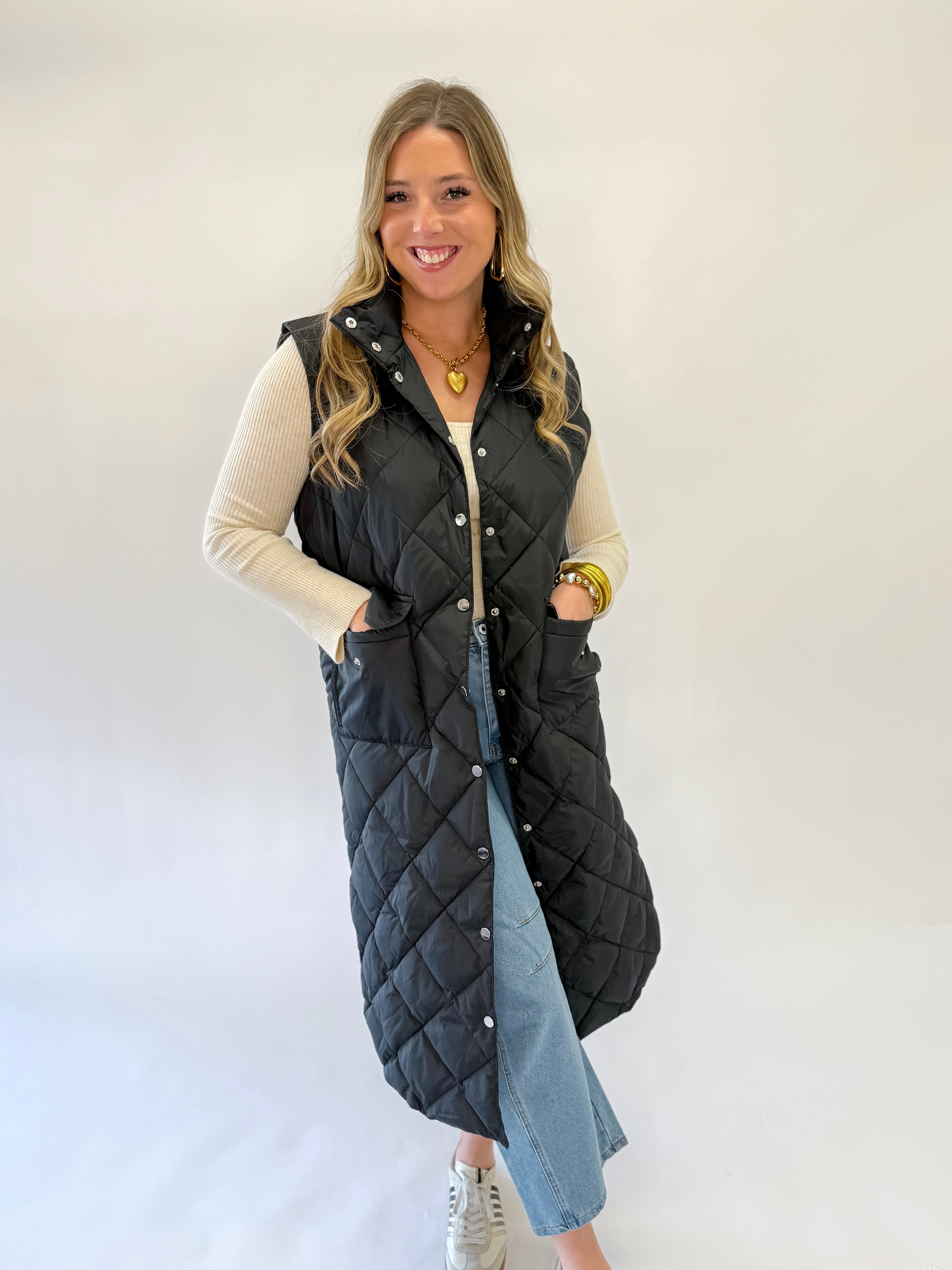 Shea Long Down Filled Quilted Vest