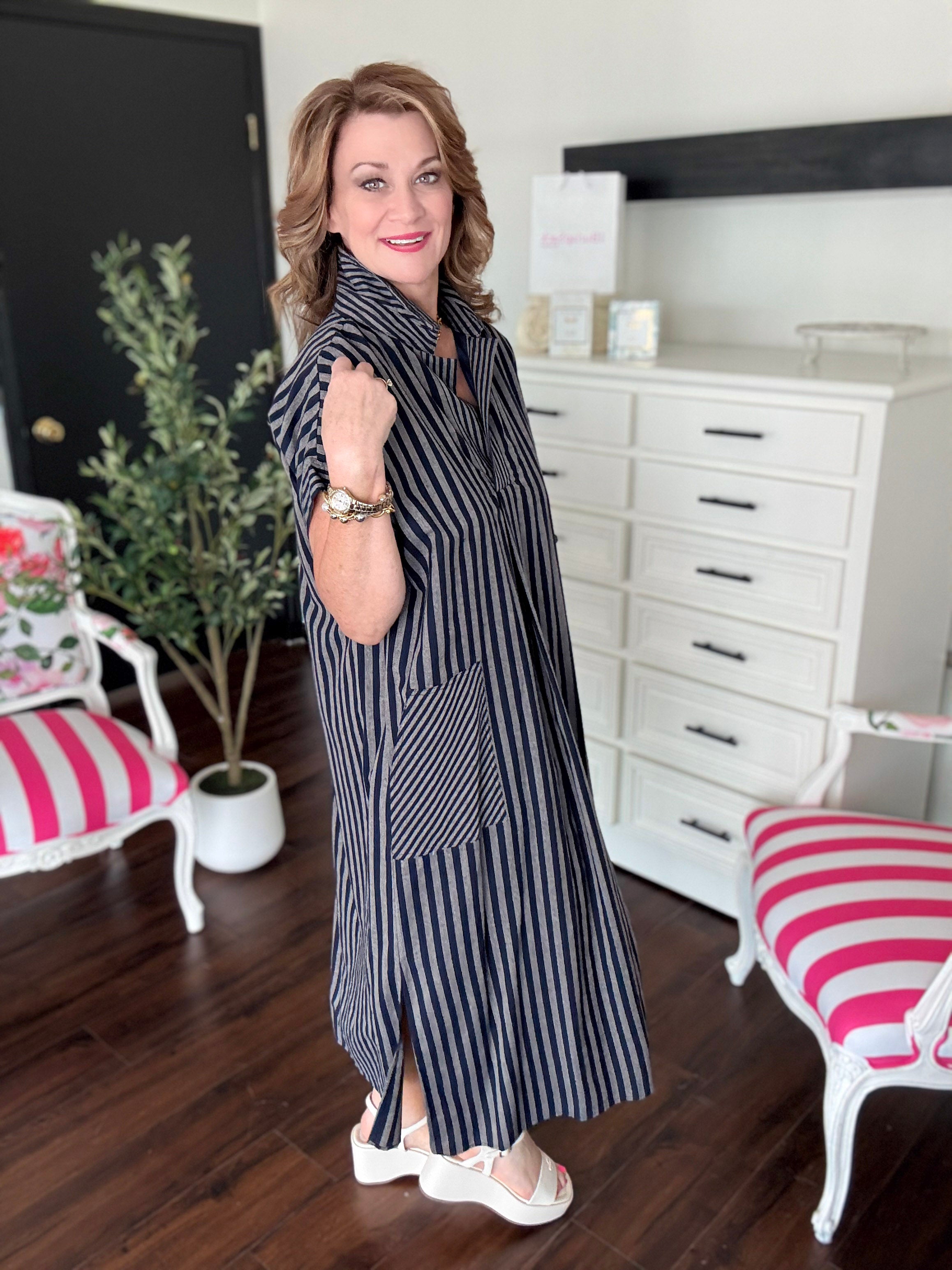 Easy Fall Stripe Dress - Dark Navy