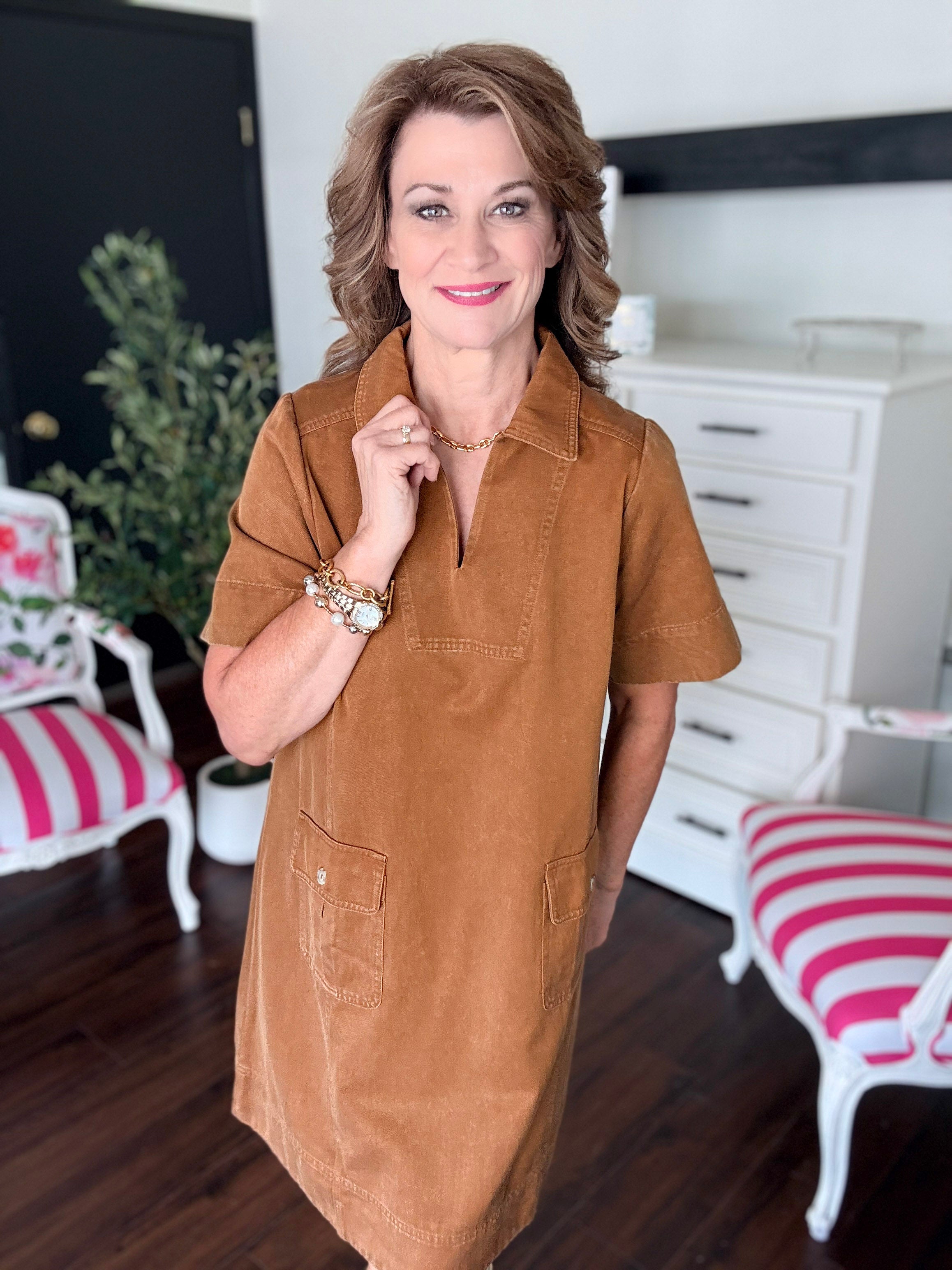 Everyday Ease Shift Dress-Camel