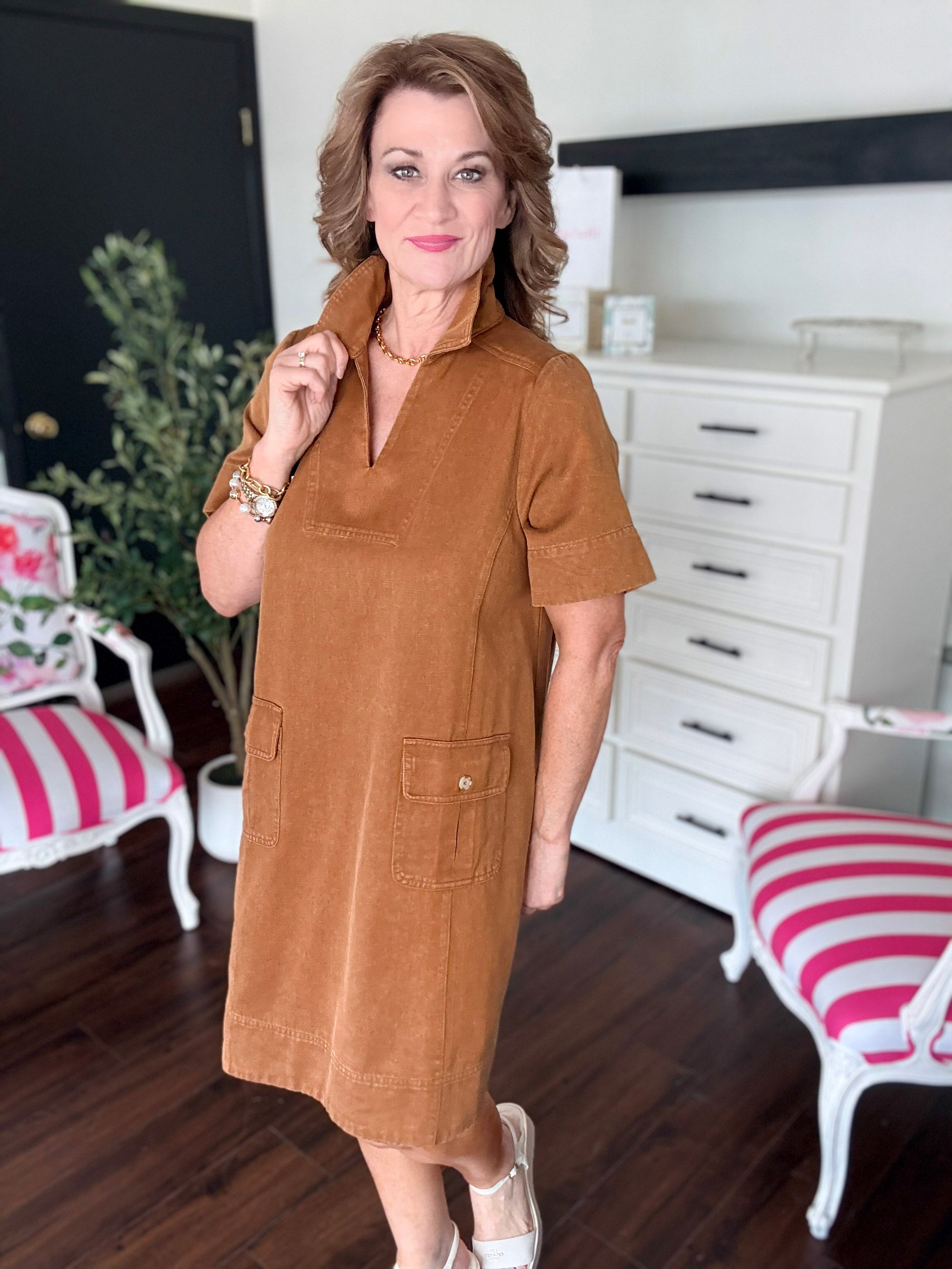 Everyday Ease Shift Dress-Camel