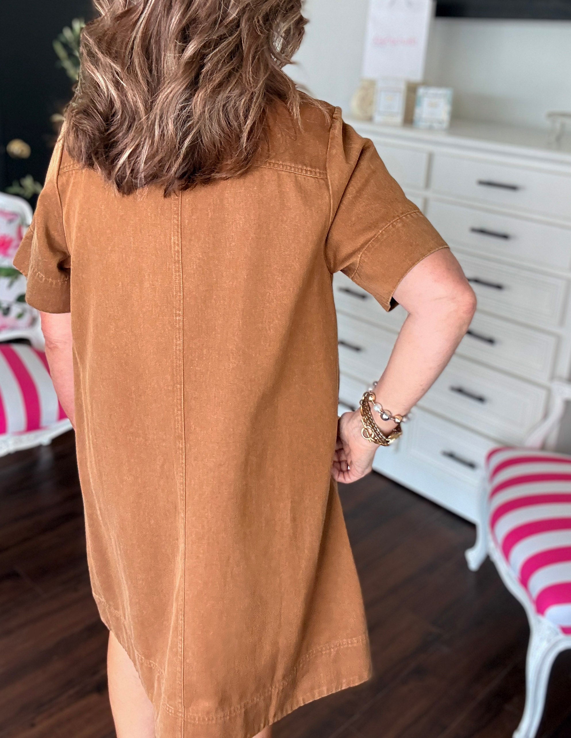 Everyday Ease Shift Dress-Camel