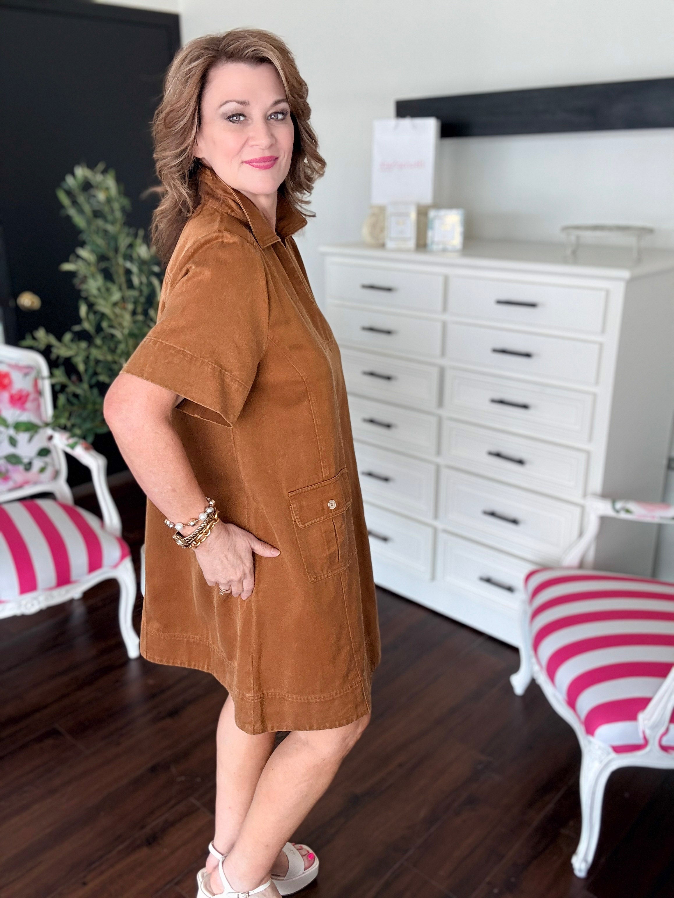 Everyday Ease Shift Dress-Camel