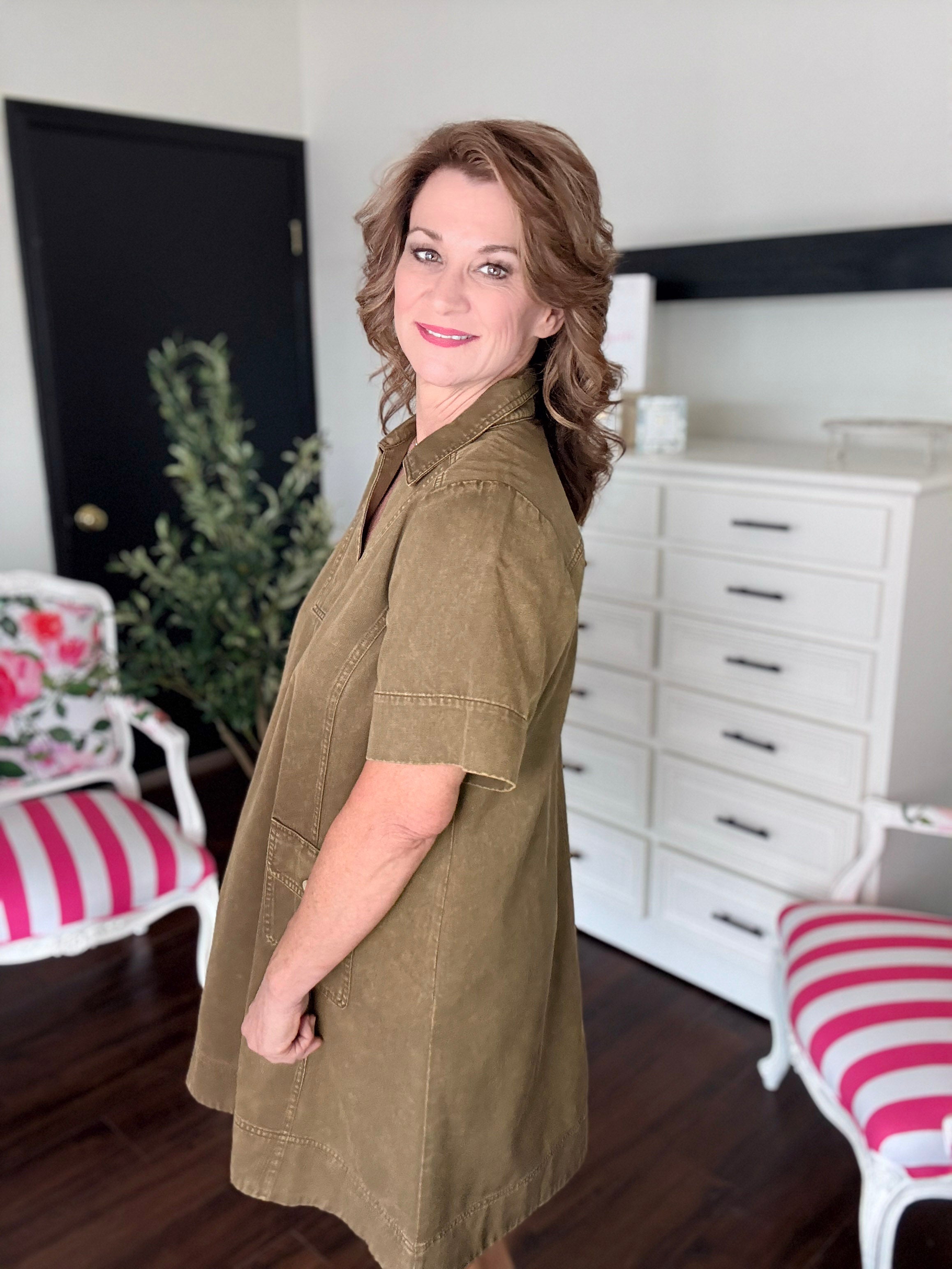 Everyday Ease Shift Dress-Olive