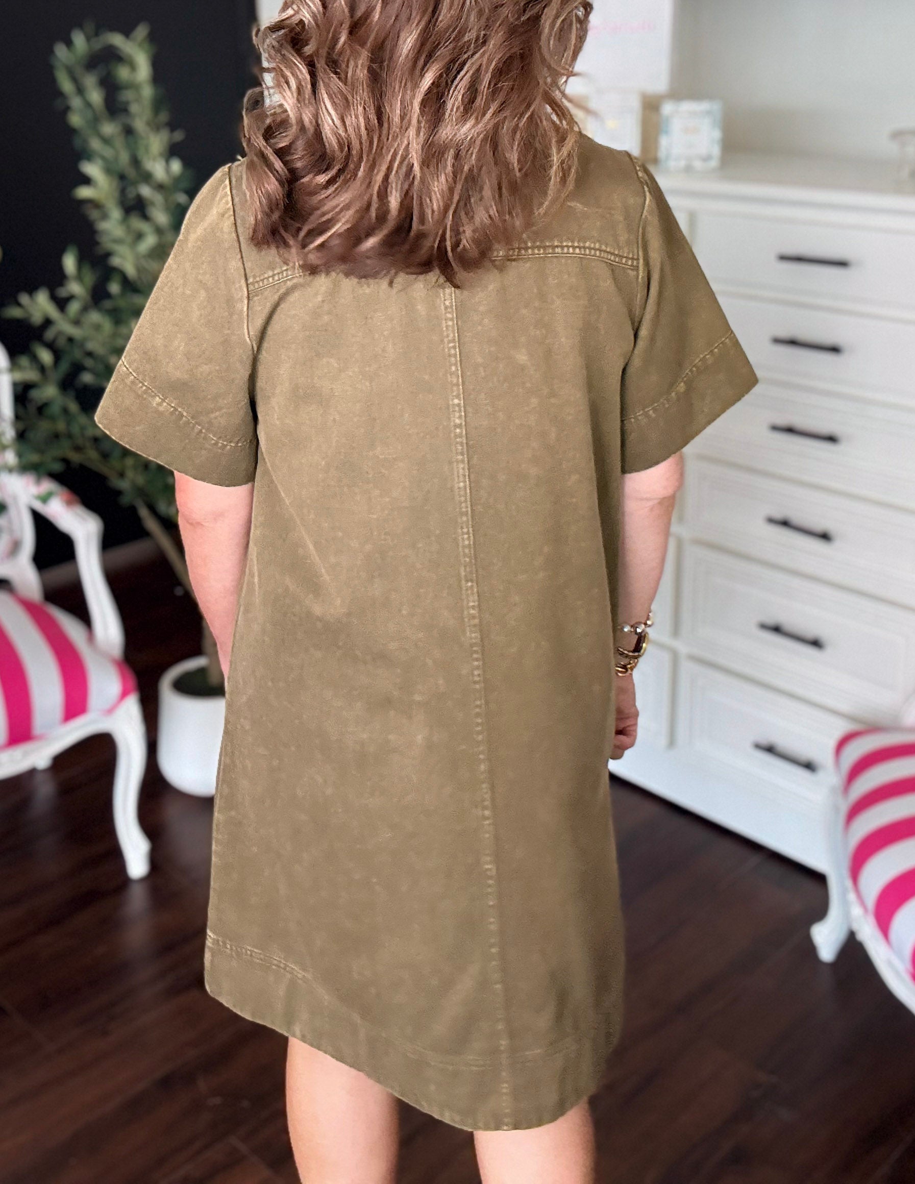 Everyday Ease Shift Dress-Olive