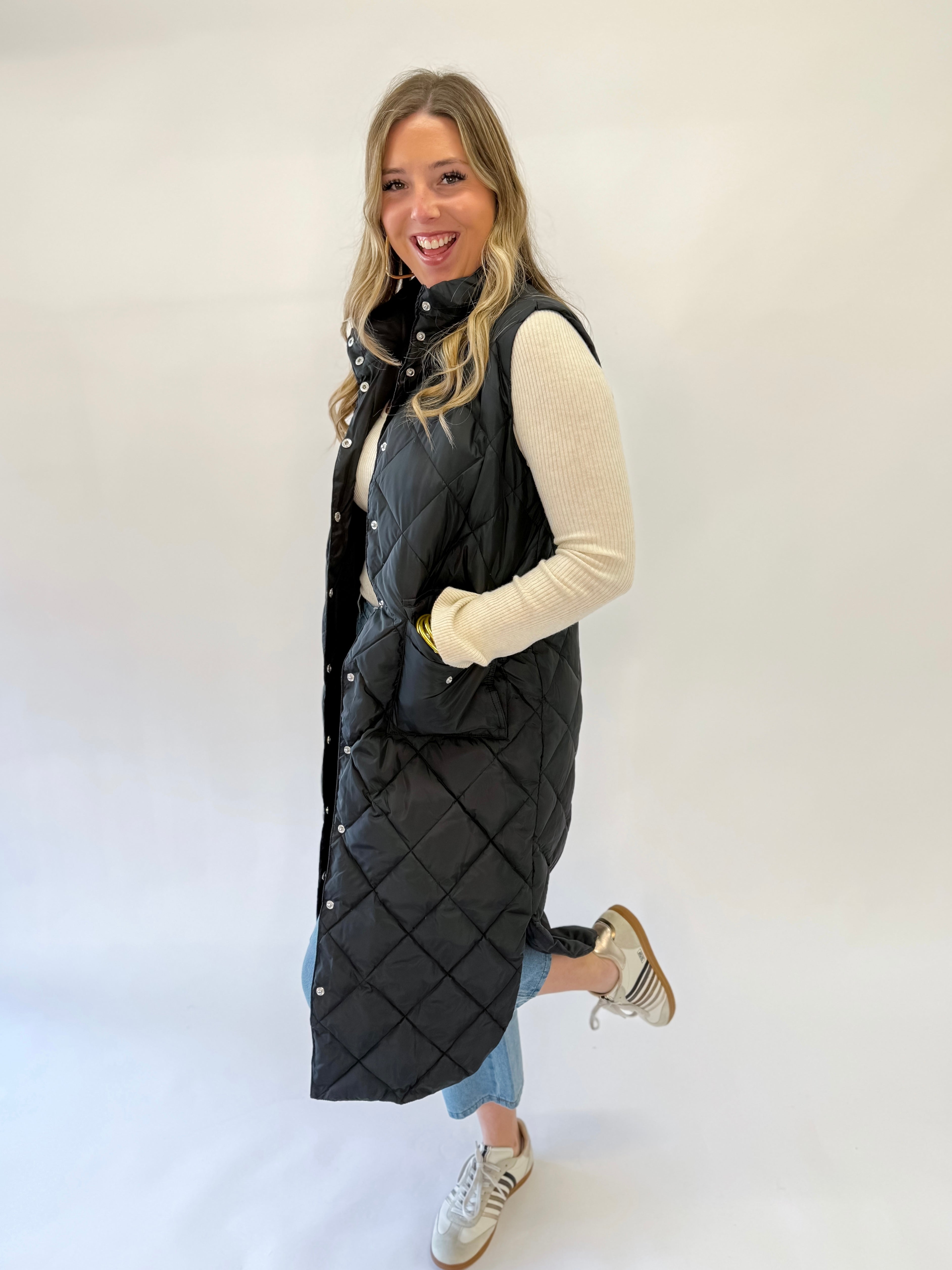 Shea Long Down Filled Quilted Vest