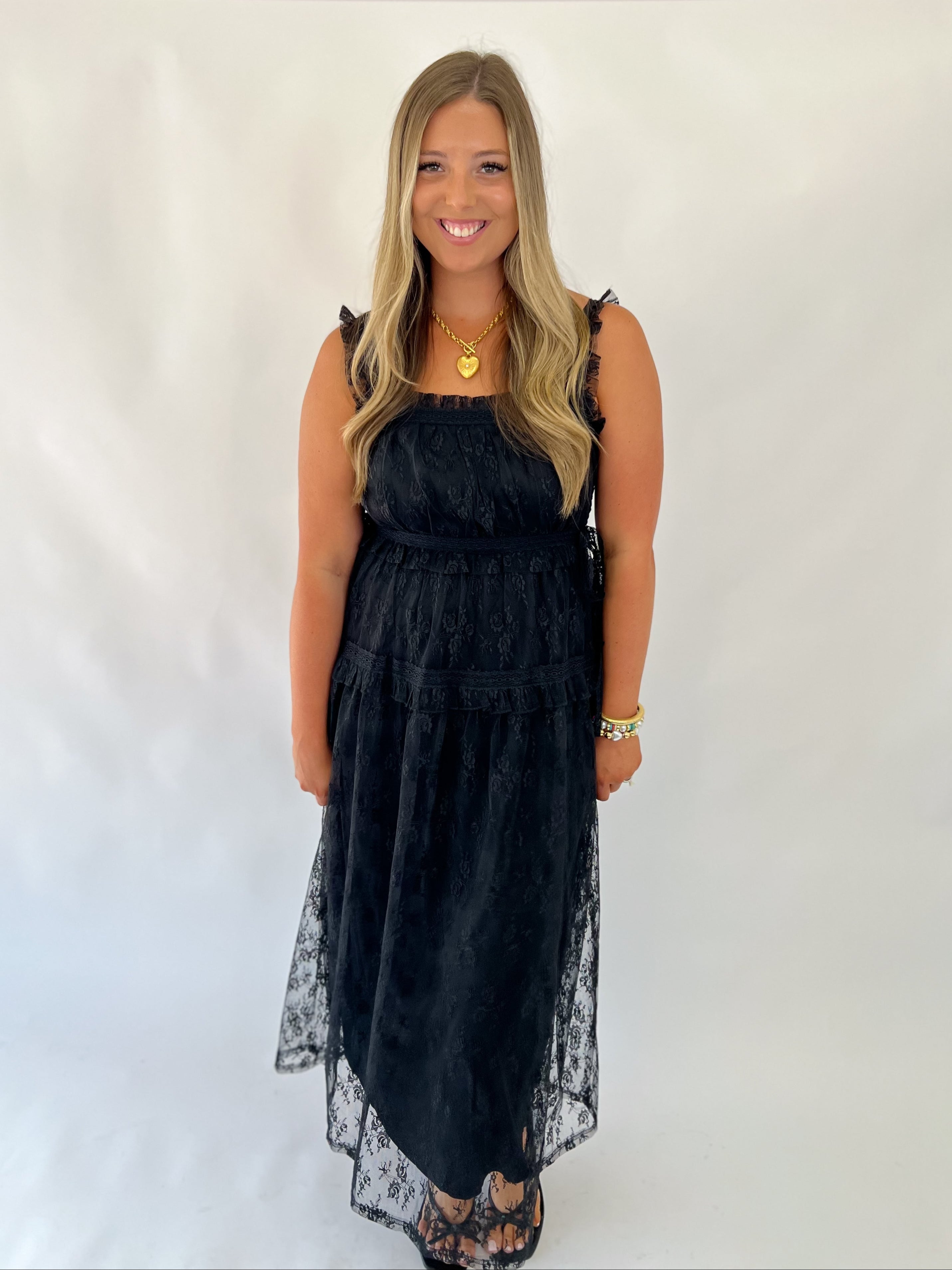 Delicate Lace Maxi Dress - Black