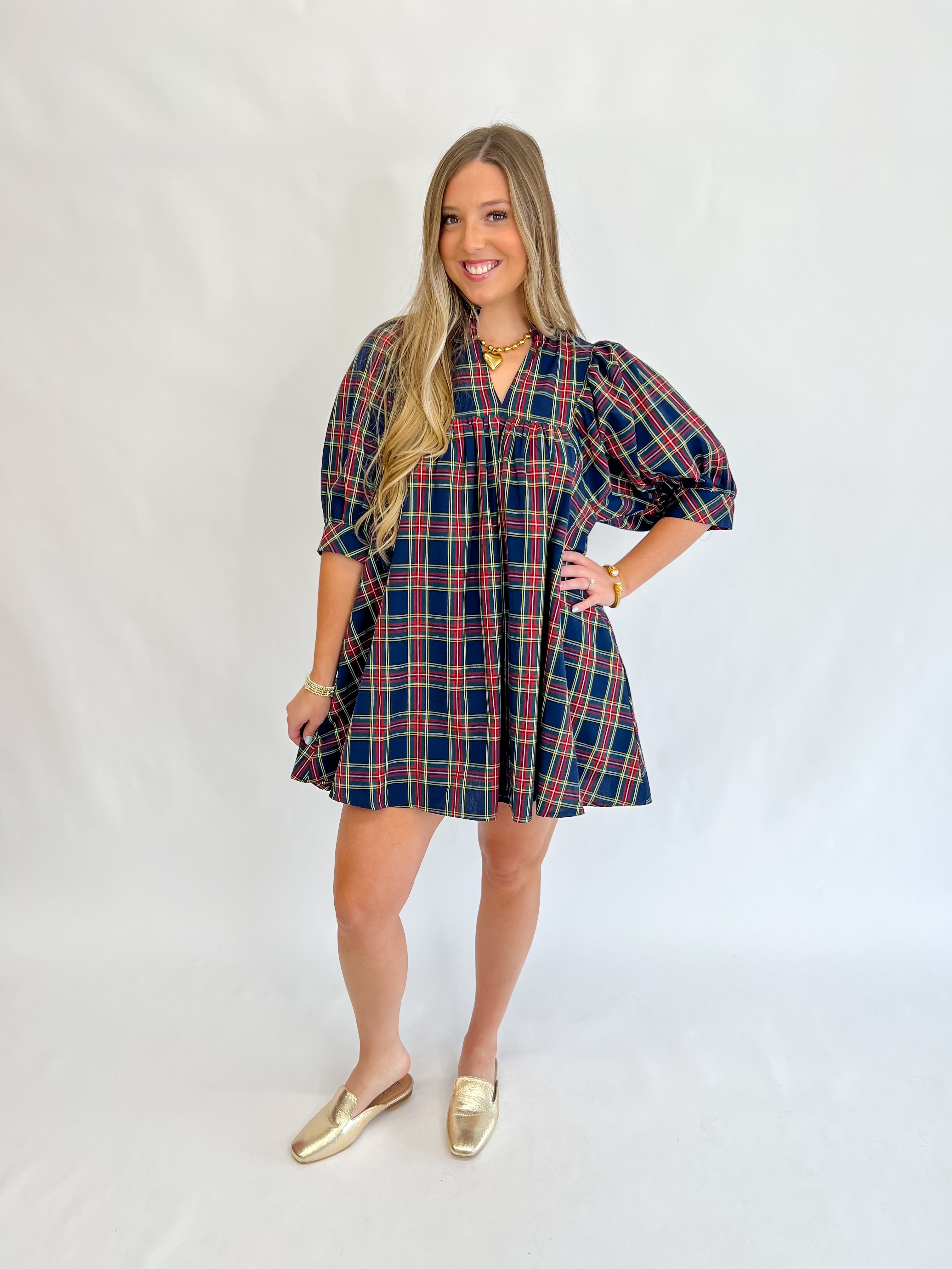 [Entro] Merry Everything Plaid Dress-Navy