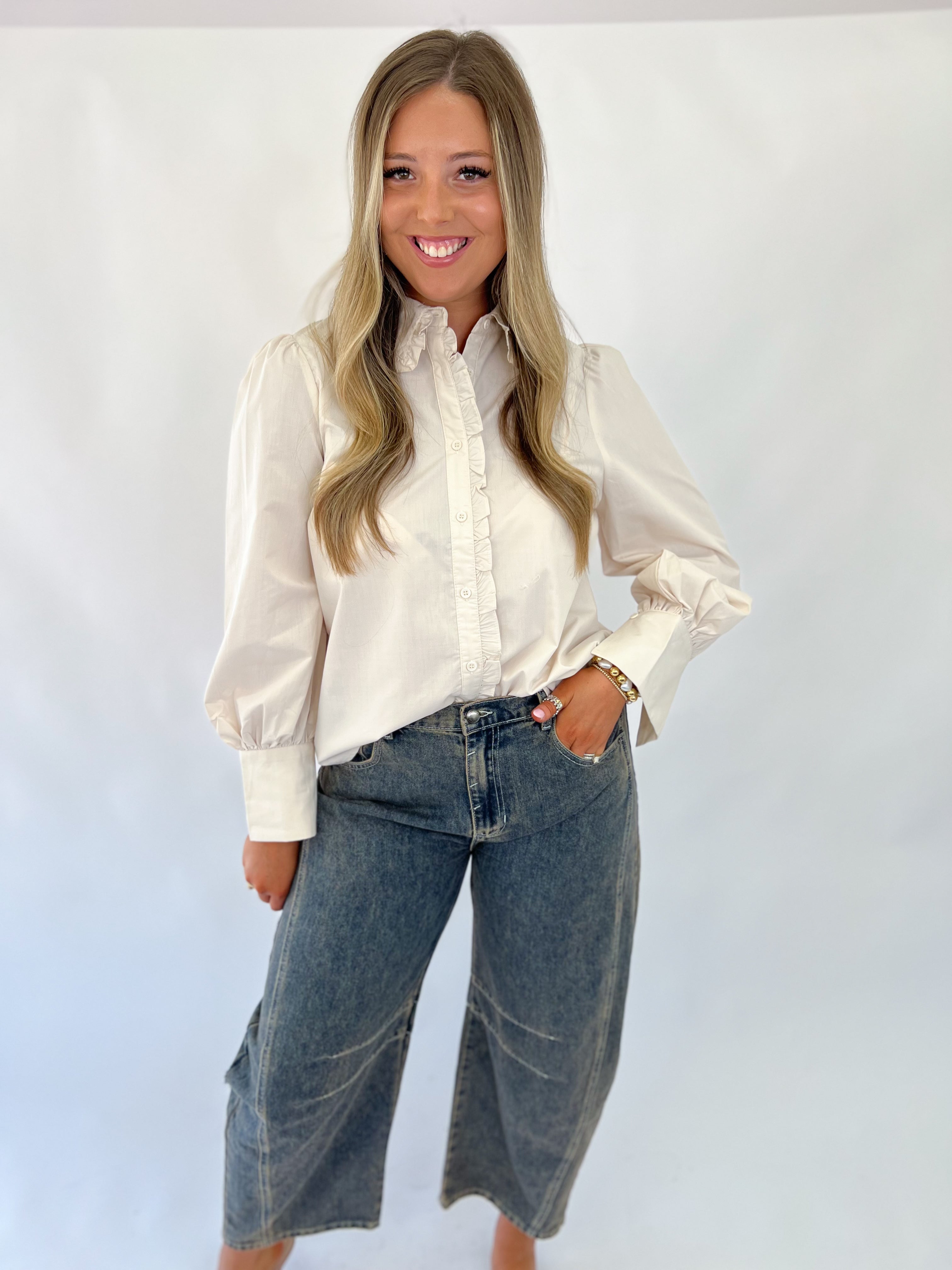 Fall Flair Long Sleeve Top-Ecru