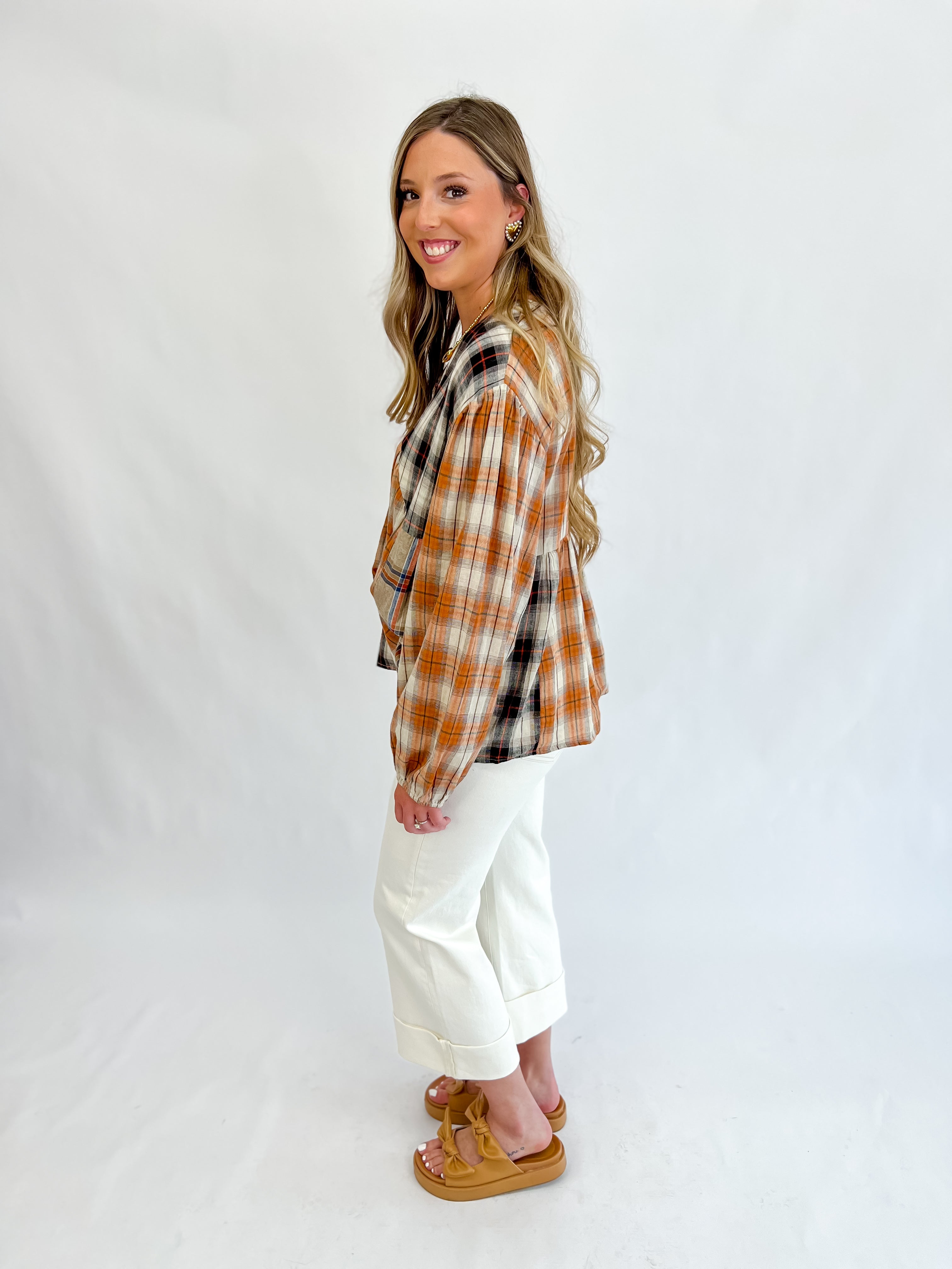 Lounge in Plaid Babydoll Top - Coffee Latte