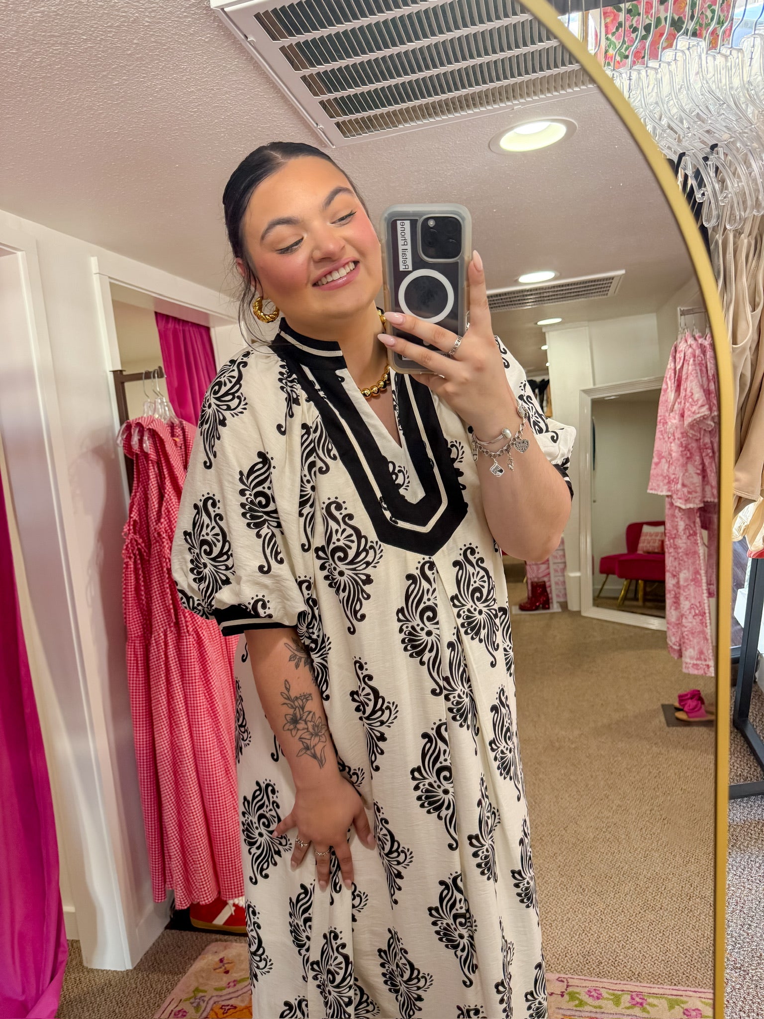 Lila Blossom Print Midi Dress- Off White