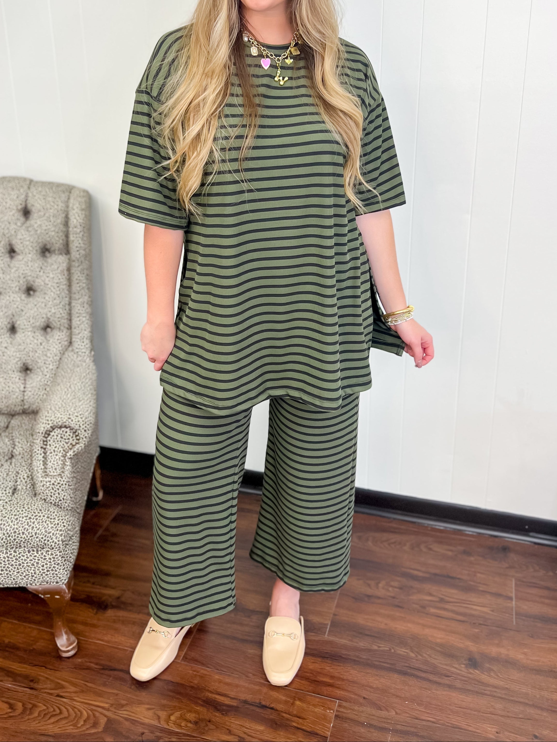 Pull-On Striped Pant-Olive