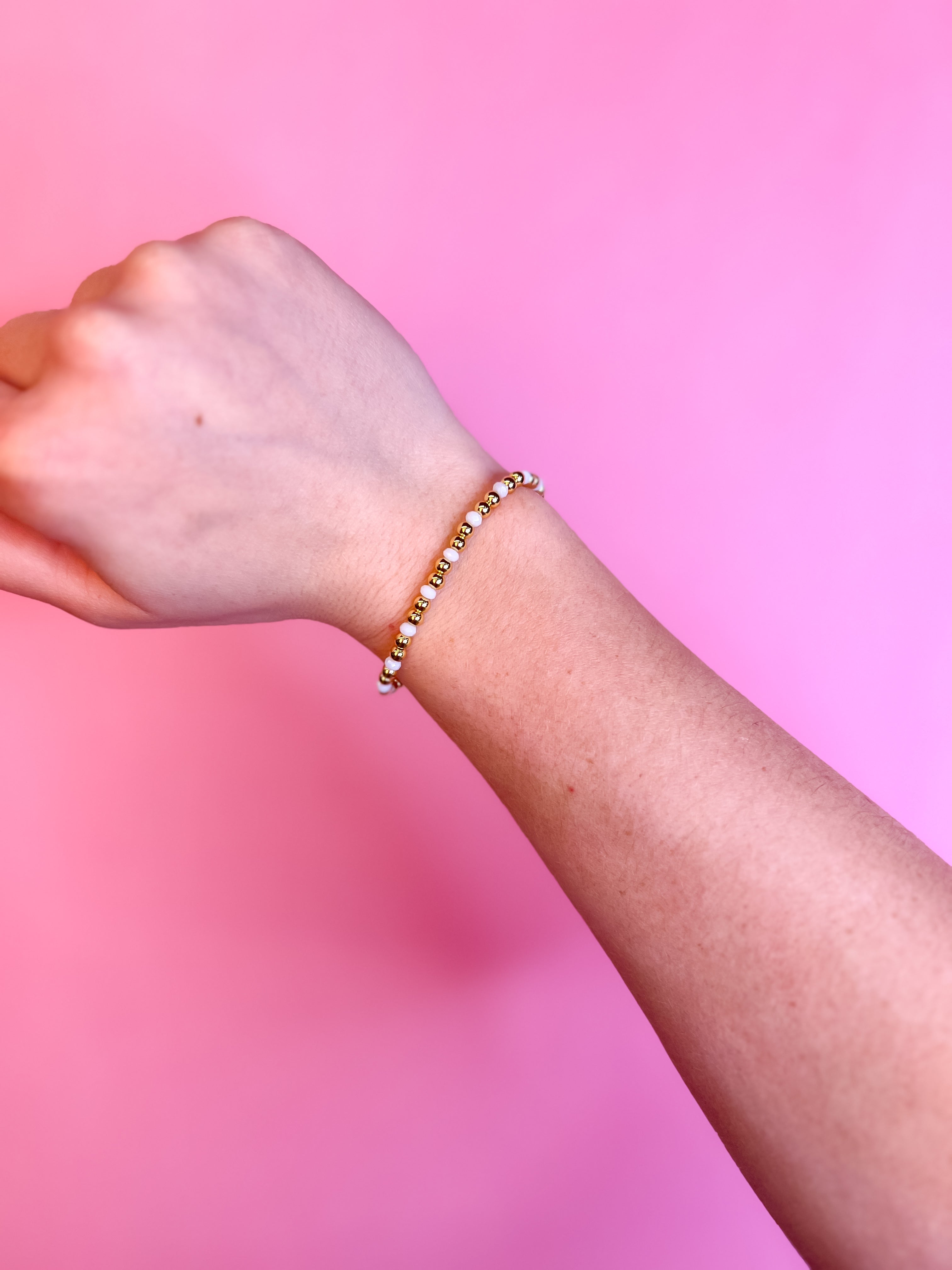 Beaded Stretch Bracelet-Gold/Pearl