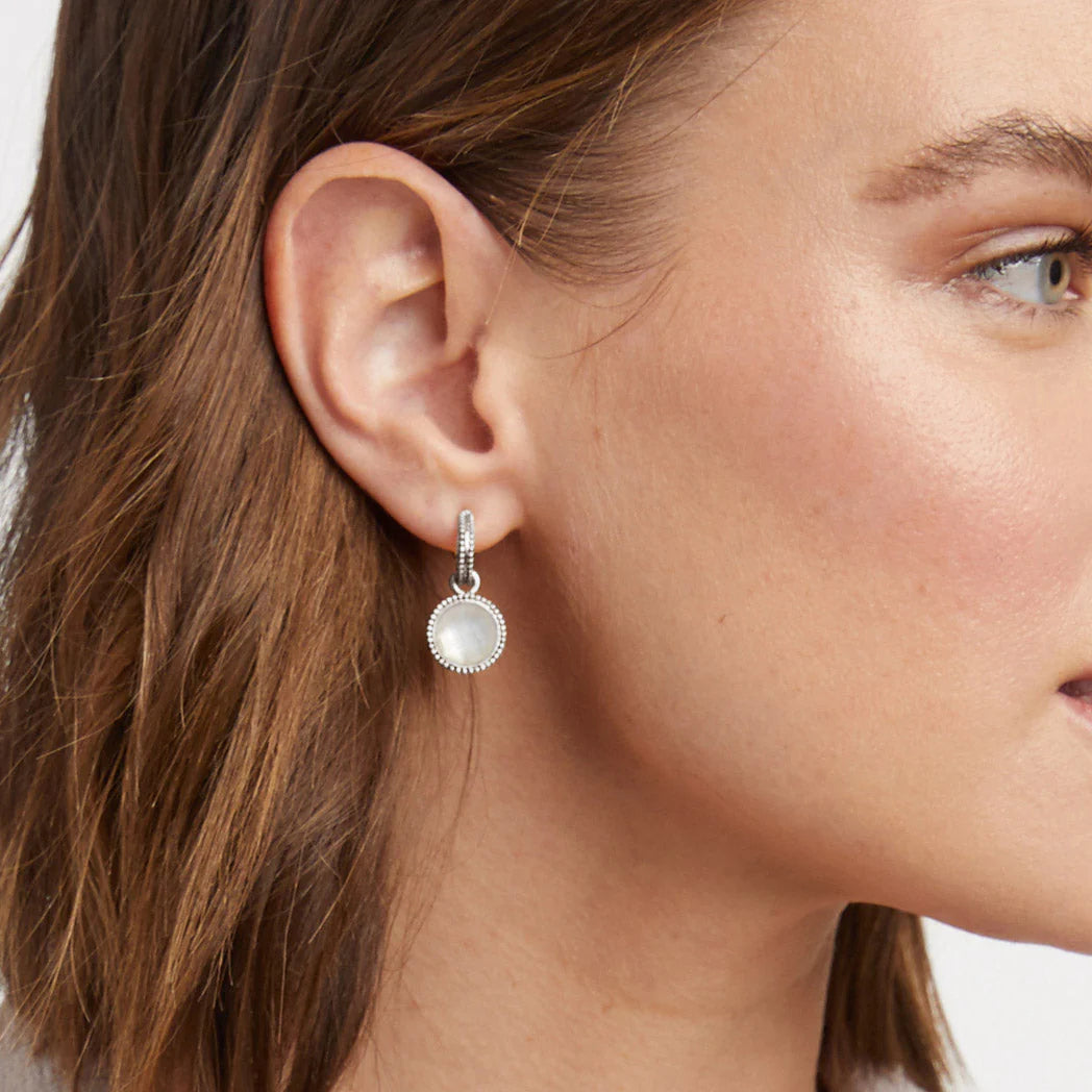 [Julie Vos] Fleur-de-Lis Hoop & Charm Earring- Iridescent Clear Crystal OS