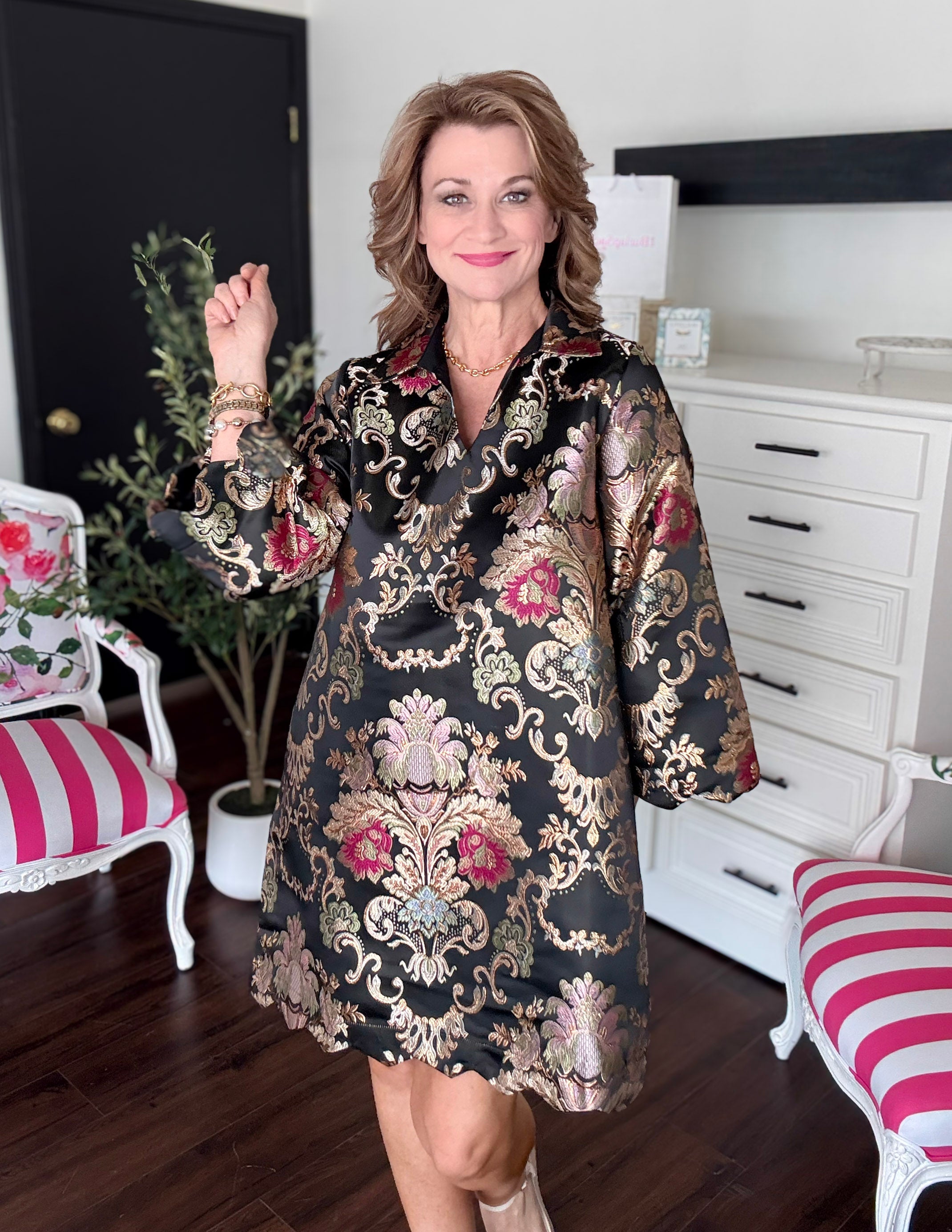Gilded Baroque Dress-Black Multi