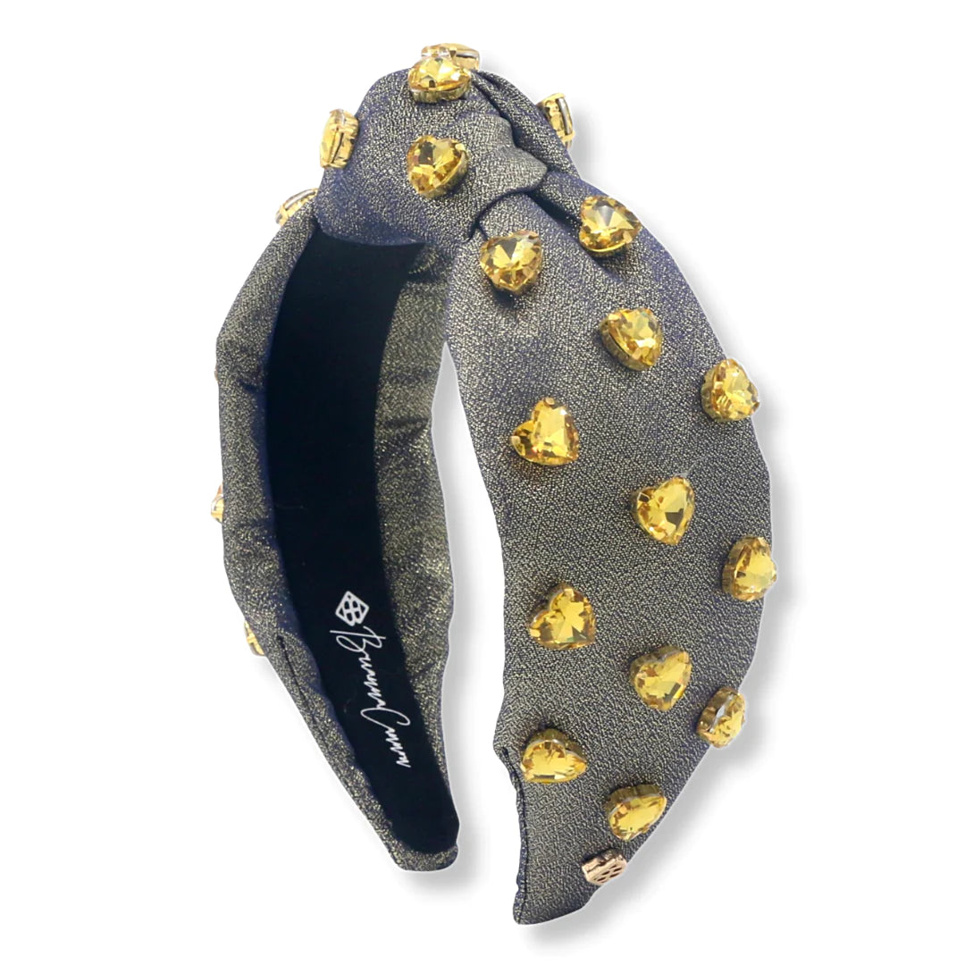 Gold and Navy Shimmer Headband Crystal Hearts