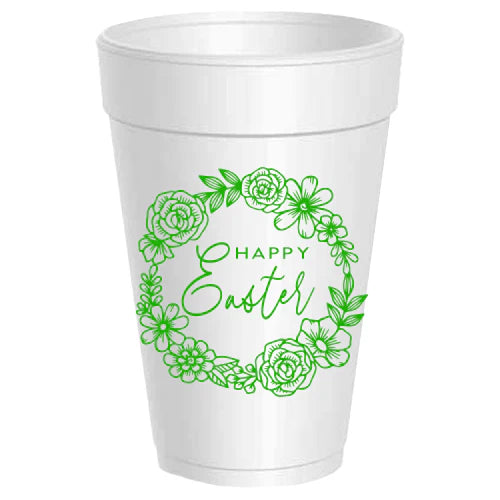Happy Easter Flower Wreath Cups - Pack of 10 - Jewel Green