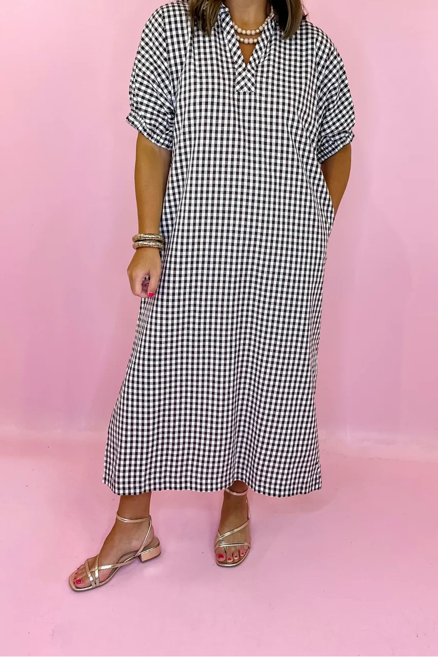 Harvest Gingham Midi Dress - Chocolate