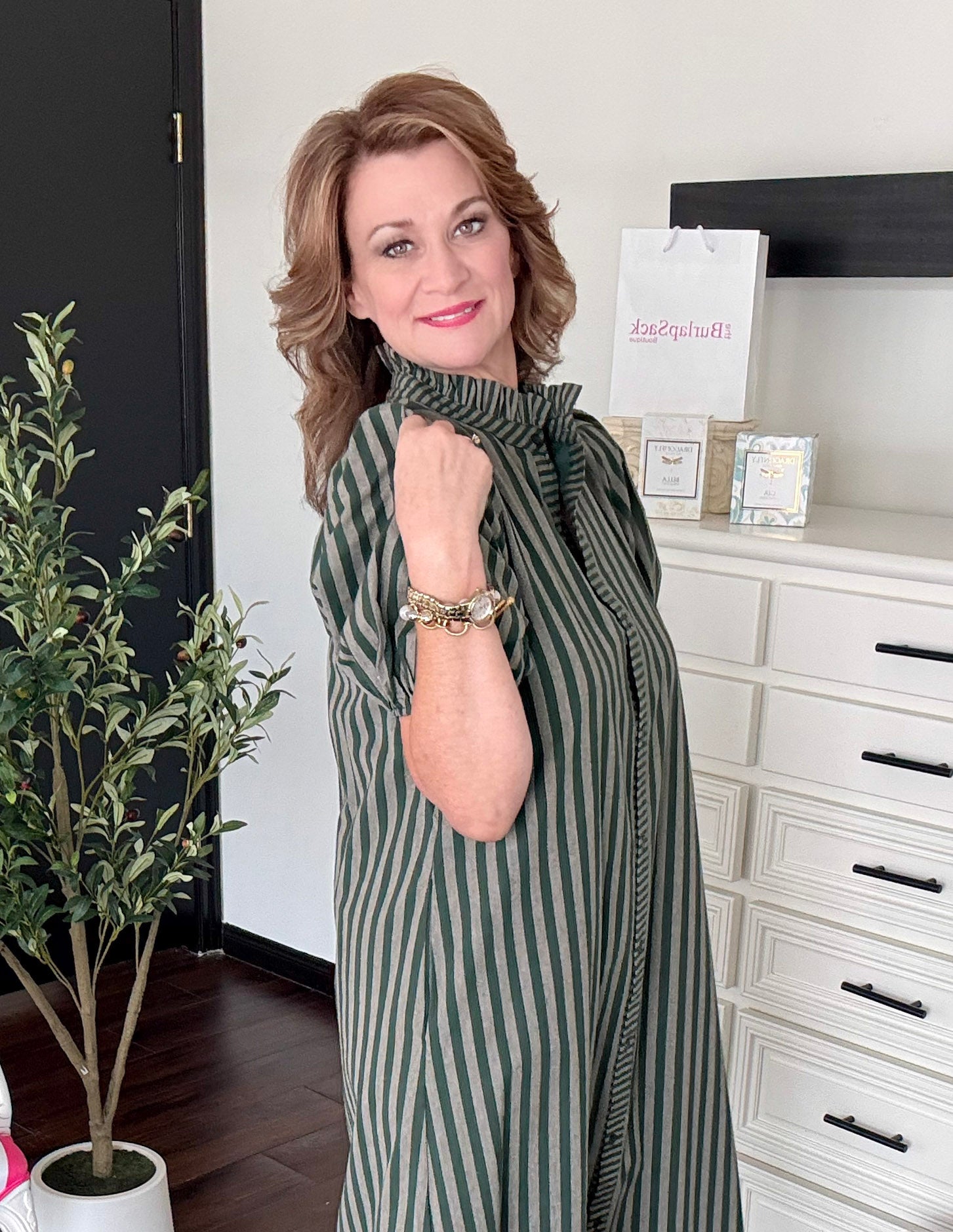 Hunter Stripe Dress - Hunter Green